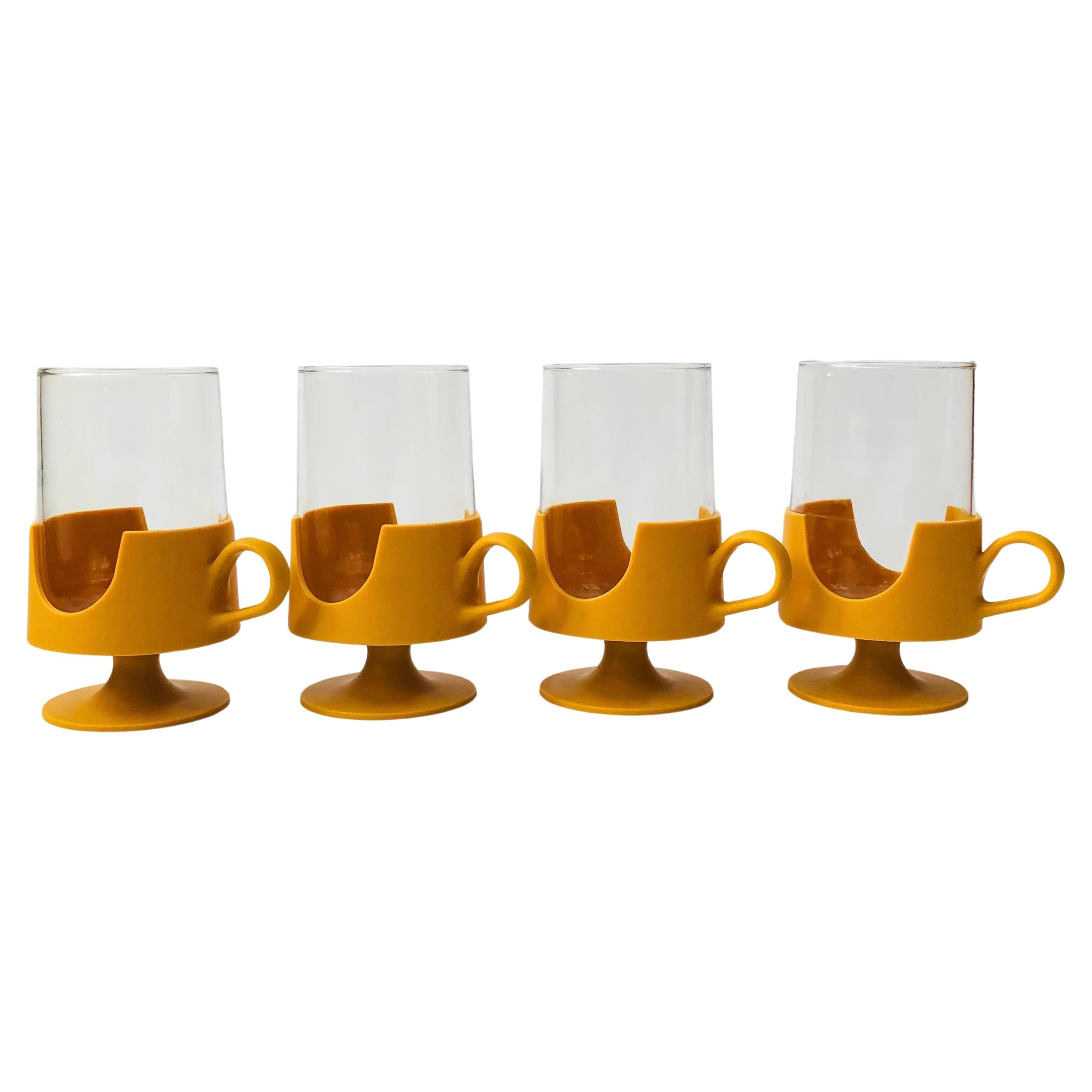 MCM Yellow Glass-Snap Mugs by Corning - Set of 4 For Sale