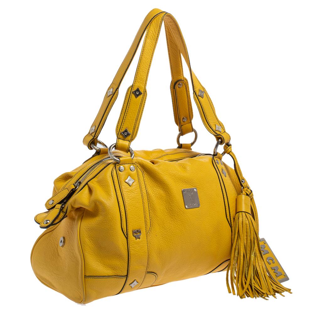 yellow leather satchel