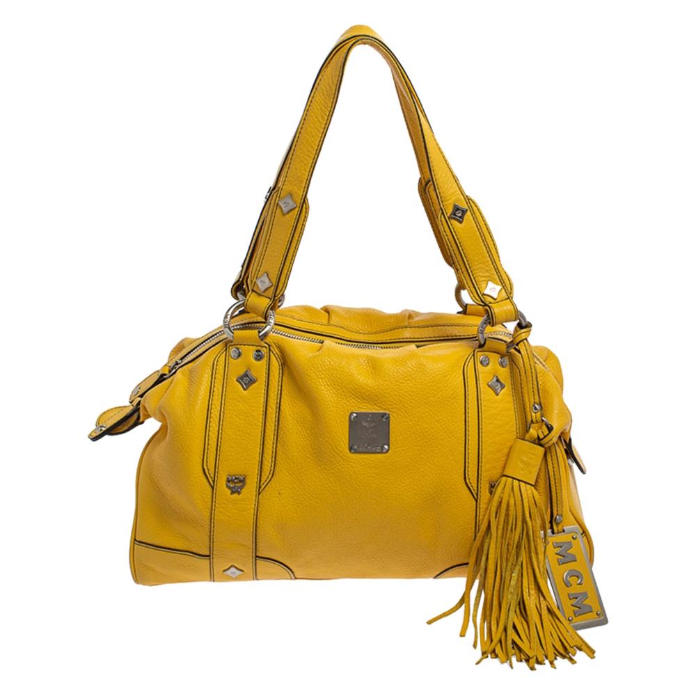 MCM Yellow Leather Tassel Satchel