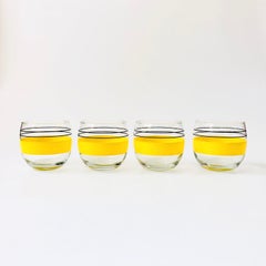 MCM Yellow Striped Roly Poly Cocktail Glasses - Set of 4