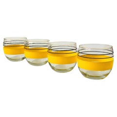 Vintage MCM Yellow Striped Roly Poly Cocktail Glasses - Set of 4