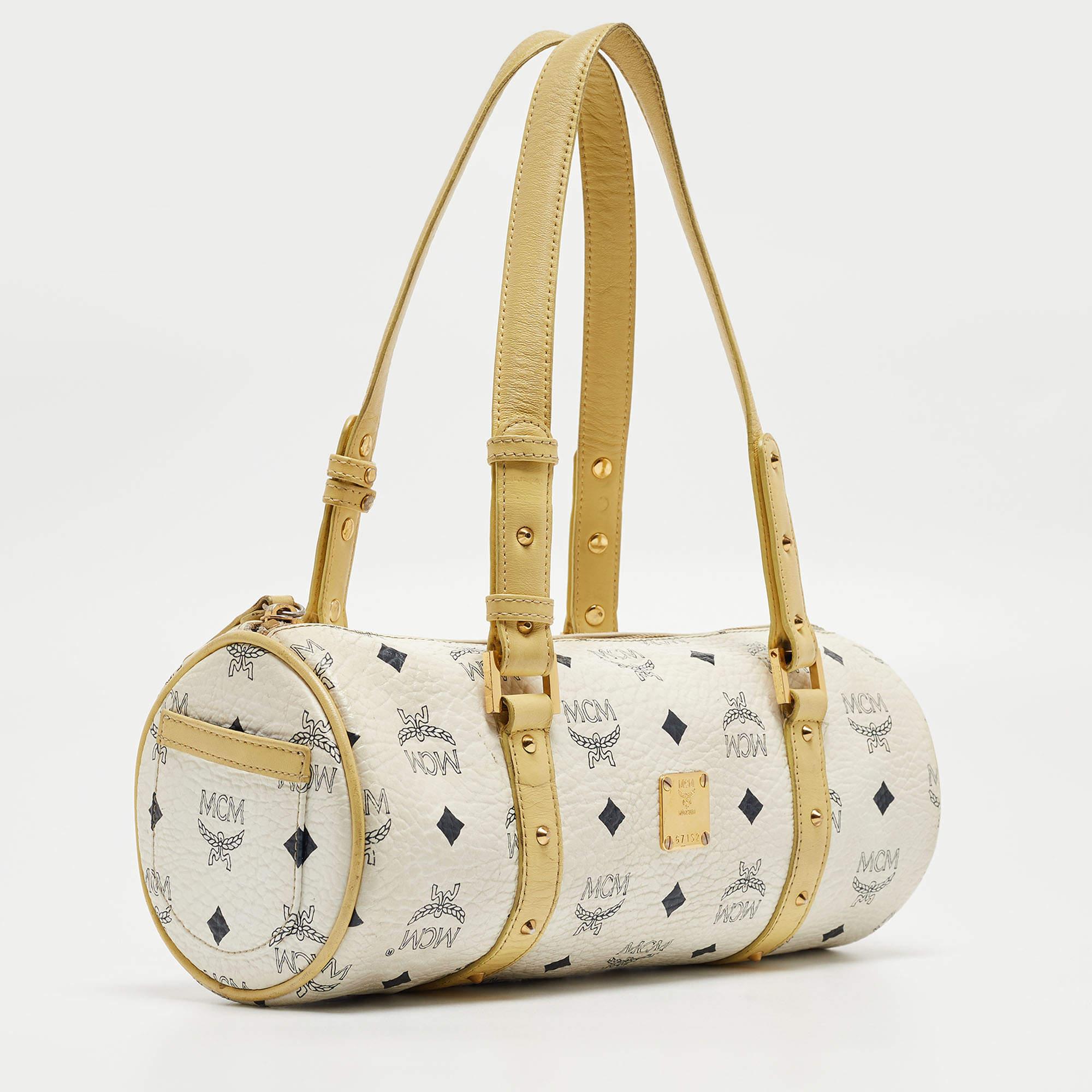 Beige MCM Yellow/White Visetos Coated Canvas and Leather Rolle Boston Bag