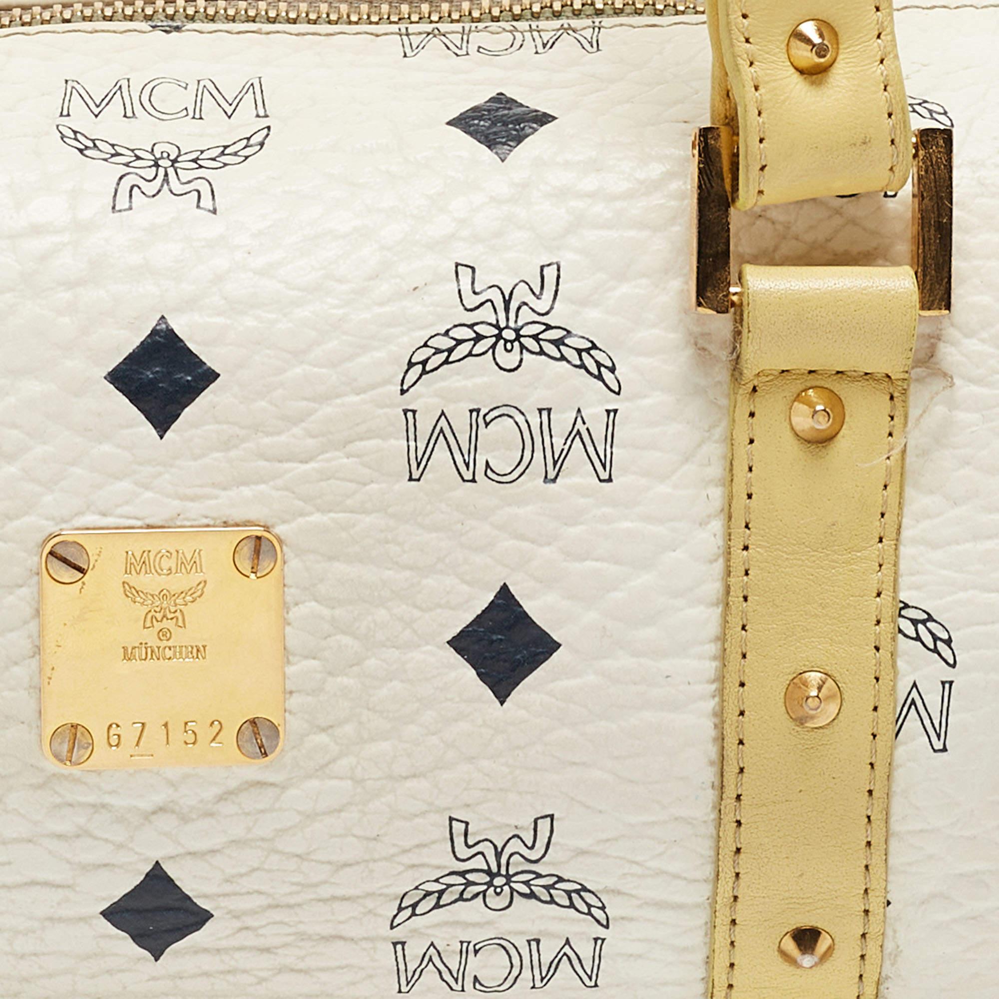 MCM Yellow/White Visetos Coated Canvas and Leather Rolle Boston Bag 1