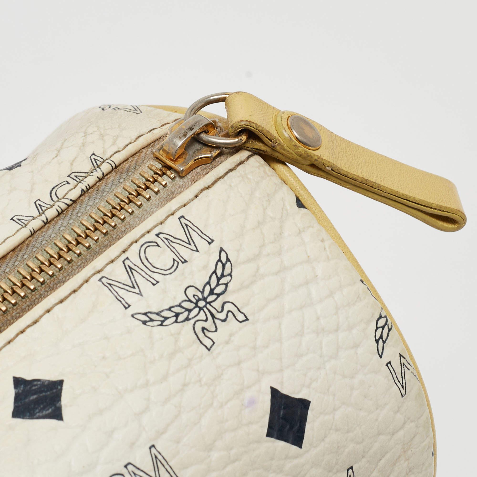MCM Yellow/White Visetos Coated Canvas and Leather Rolle Boston Bag 2