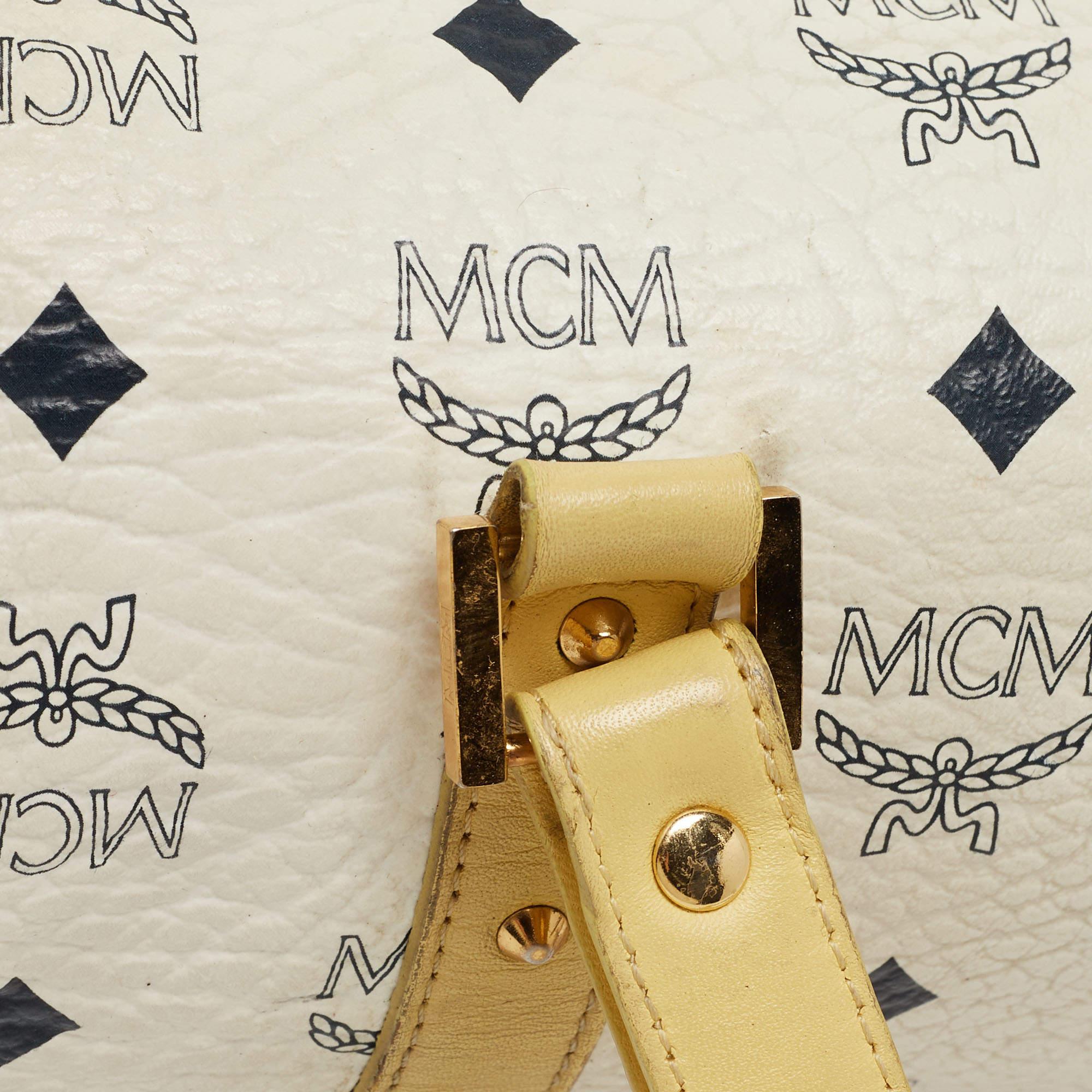 MCM Yellow/White Visetos Coated Canvas and Leather Rolle Boston Bag 3