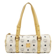 MCM Yellow/White Visetos Coated Canvas and Leather Rolle Boston Bag