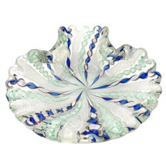 MCM Zanfircio Murano Art Glass Shell Dish Green Latticino Ribbons by Salviati