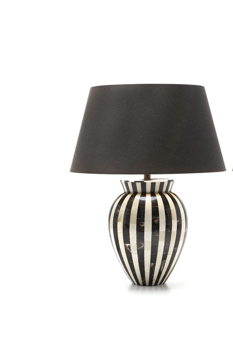 Inlay MCM Horn and Bone Striped Pair Table Lamps, Stunningly Stylish For Sale