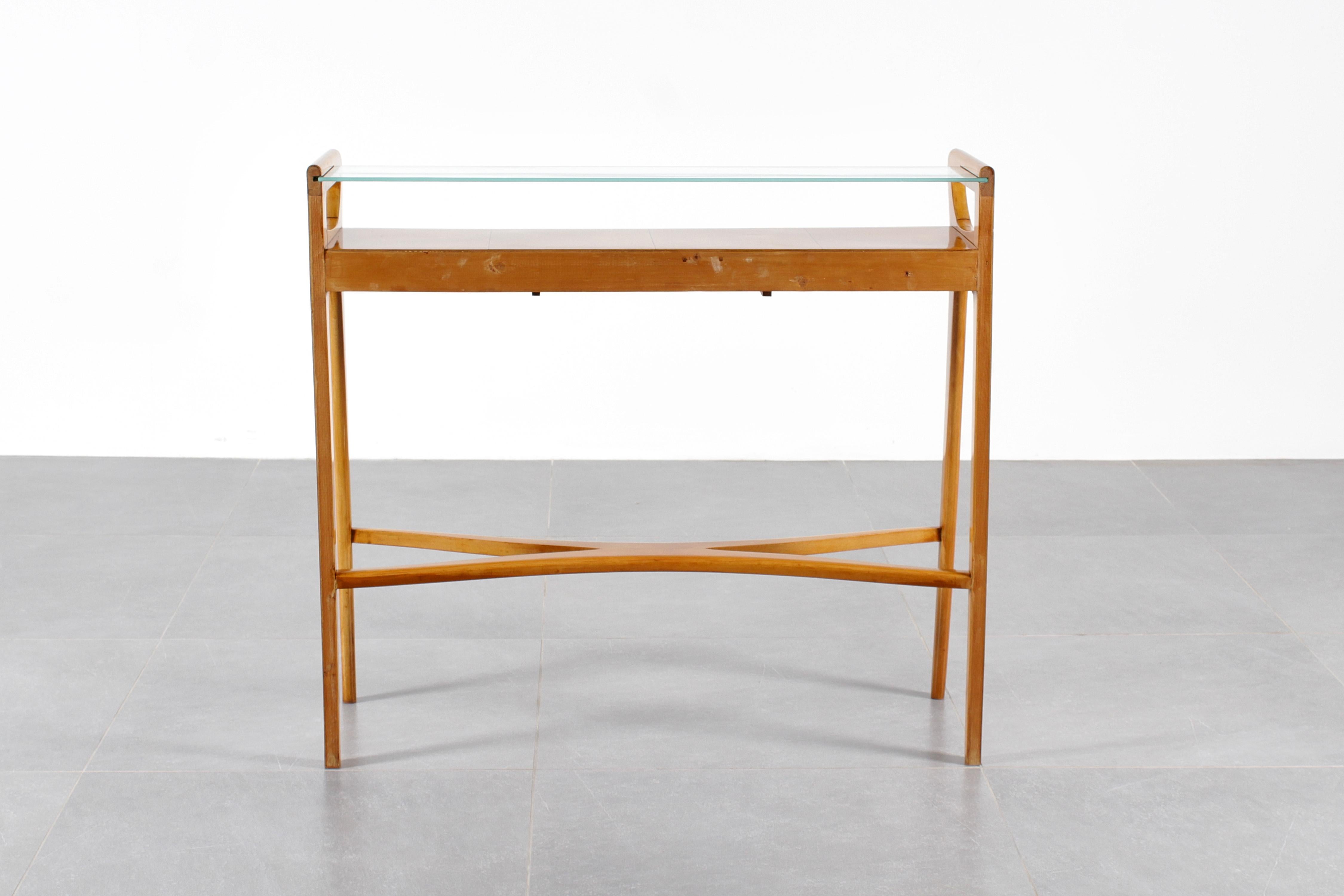 Mid-Century Cantù I. Parisi Style Light Wood with Glass Top Console 1960s Italy 5