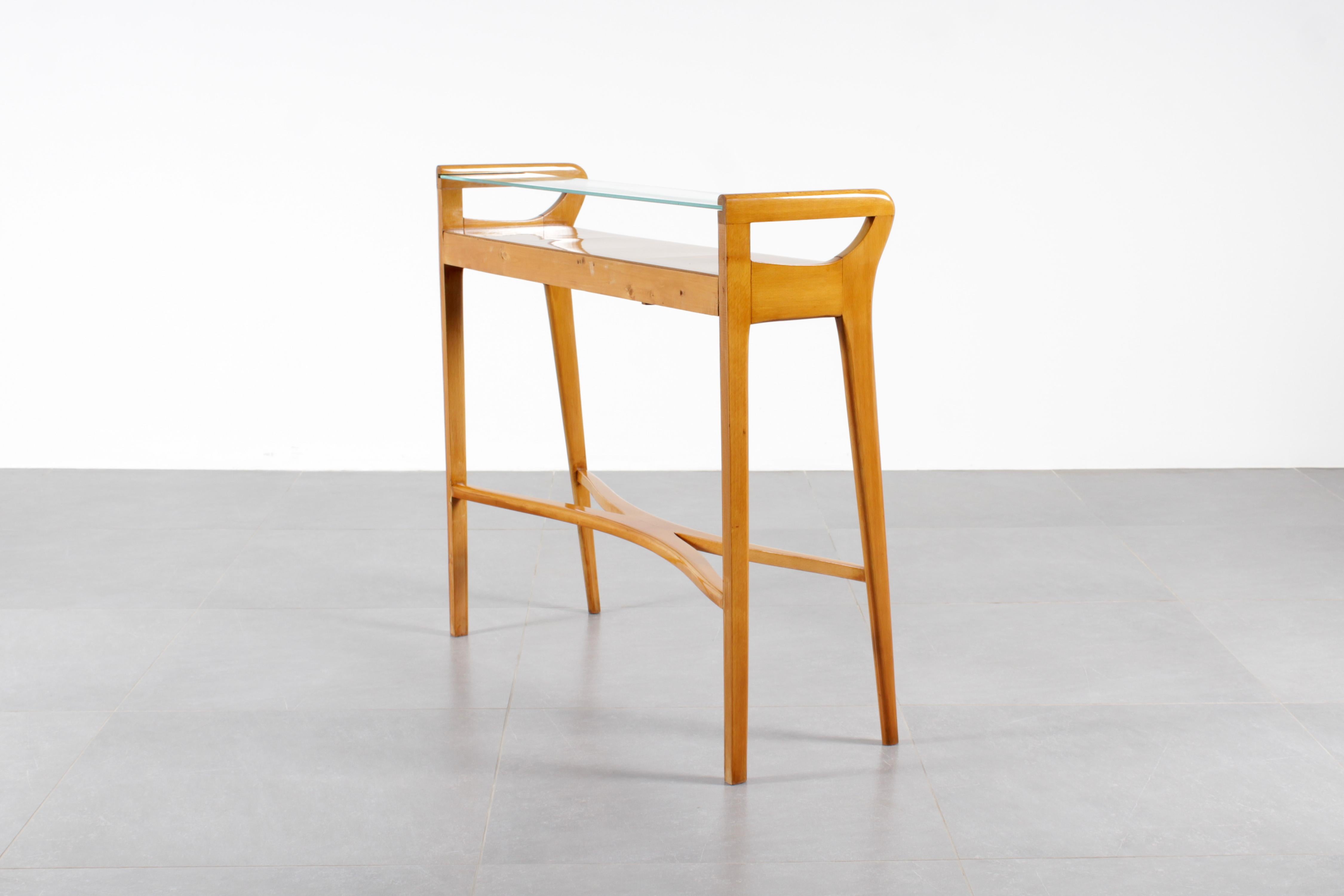 Mid-Century Cantù I. Parisi Style Light Wood with Glass Top Console 1960s Italy 6