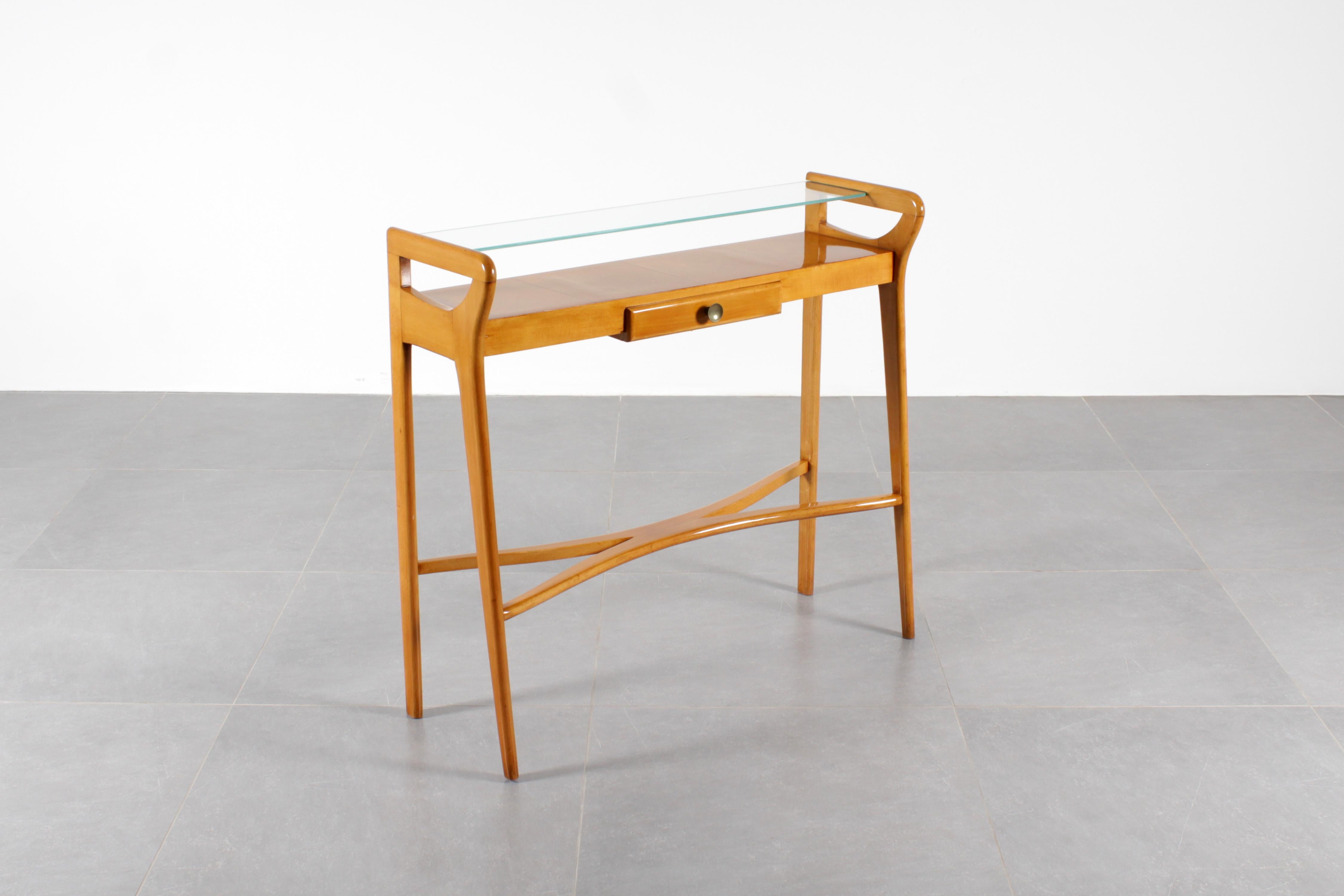 Mid-Century Cantù I. Parisi Style Light Wood with Glass Top Console 1960s Italy 8
