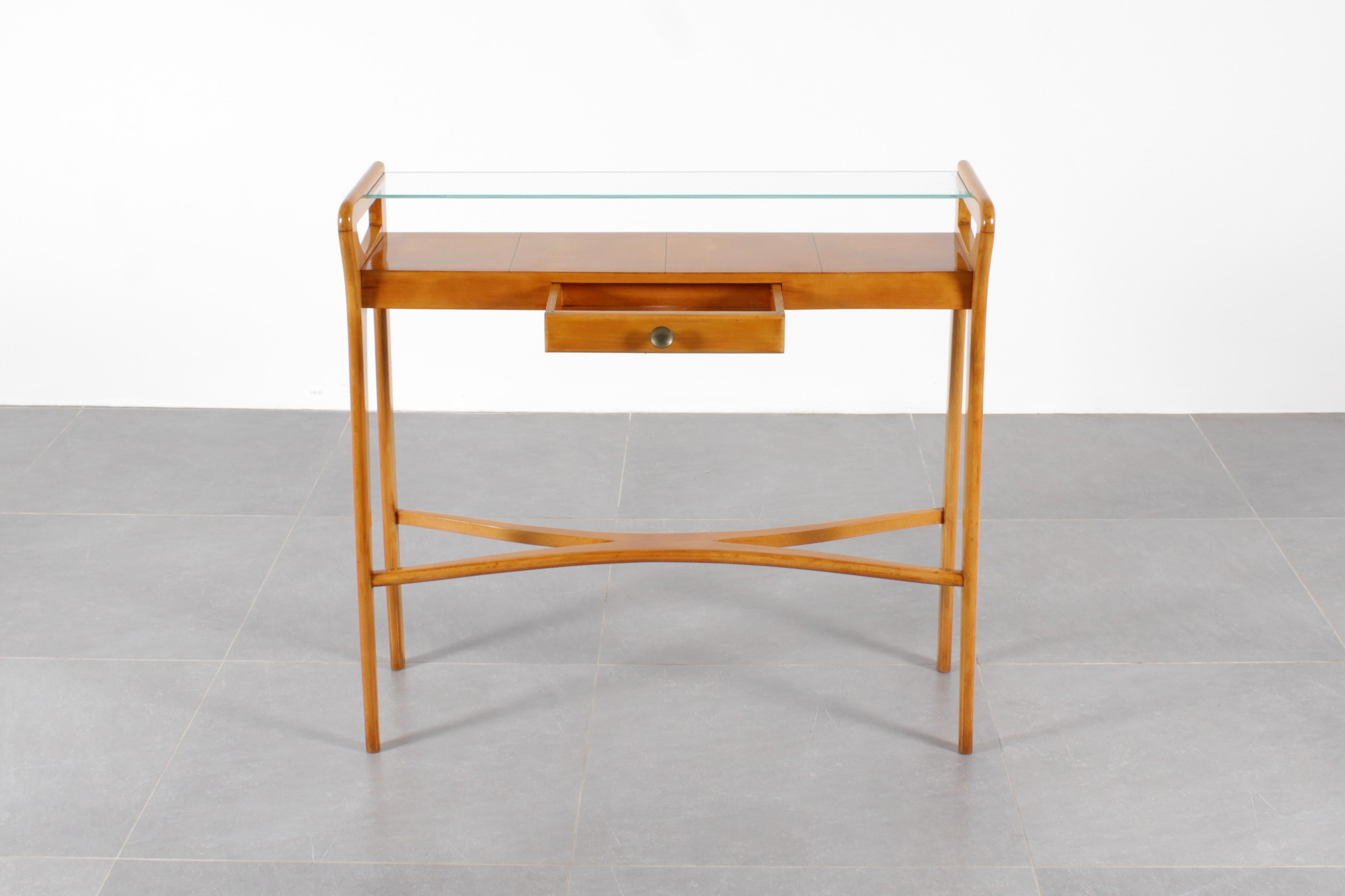 Mid-Century Cantù I. Parisi Style Light Wood with Glass Top Console 1960s Italy 9