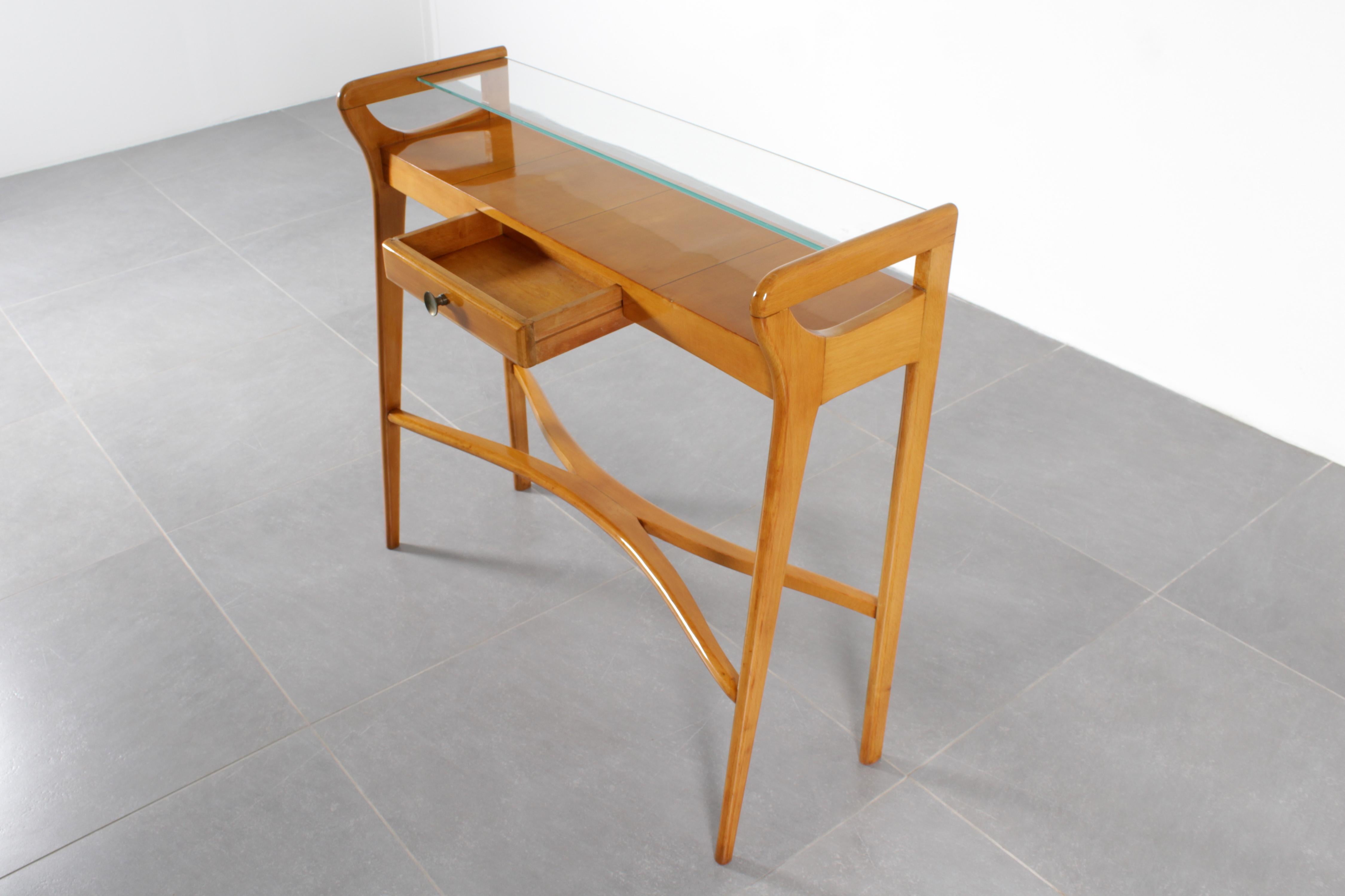 Mid-Century Cantù I. Parisi Style Light Wood with Glass Top Console 1960s Italy 10