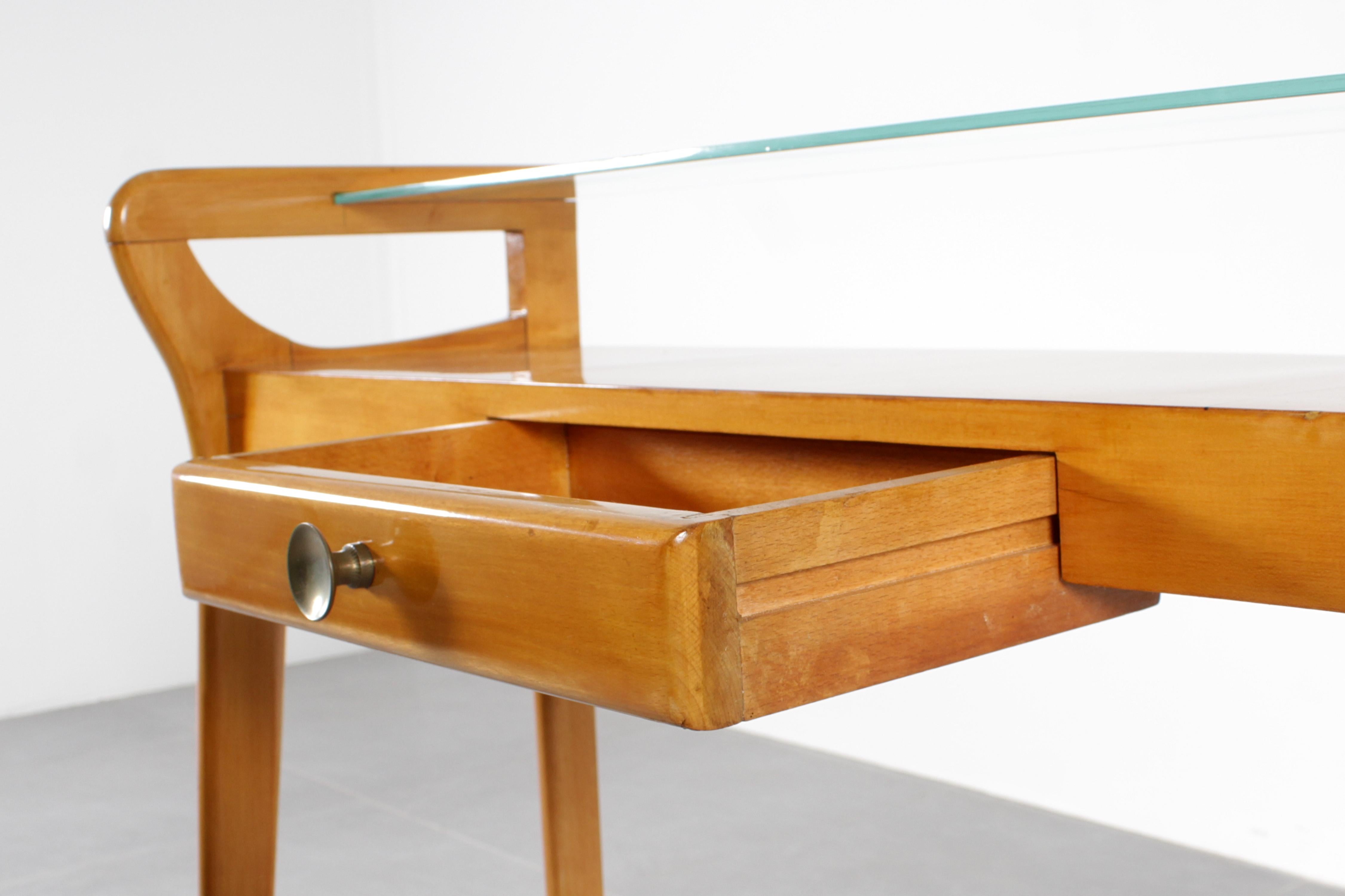 Mid-Century Cantù I. Parisi Style Light Wood with Glass Top Console 1960s Italy 11