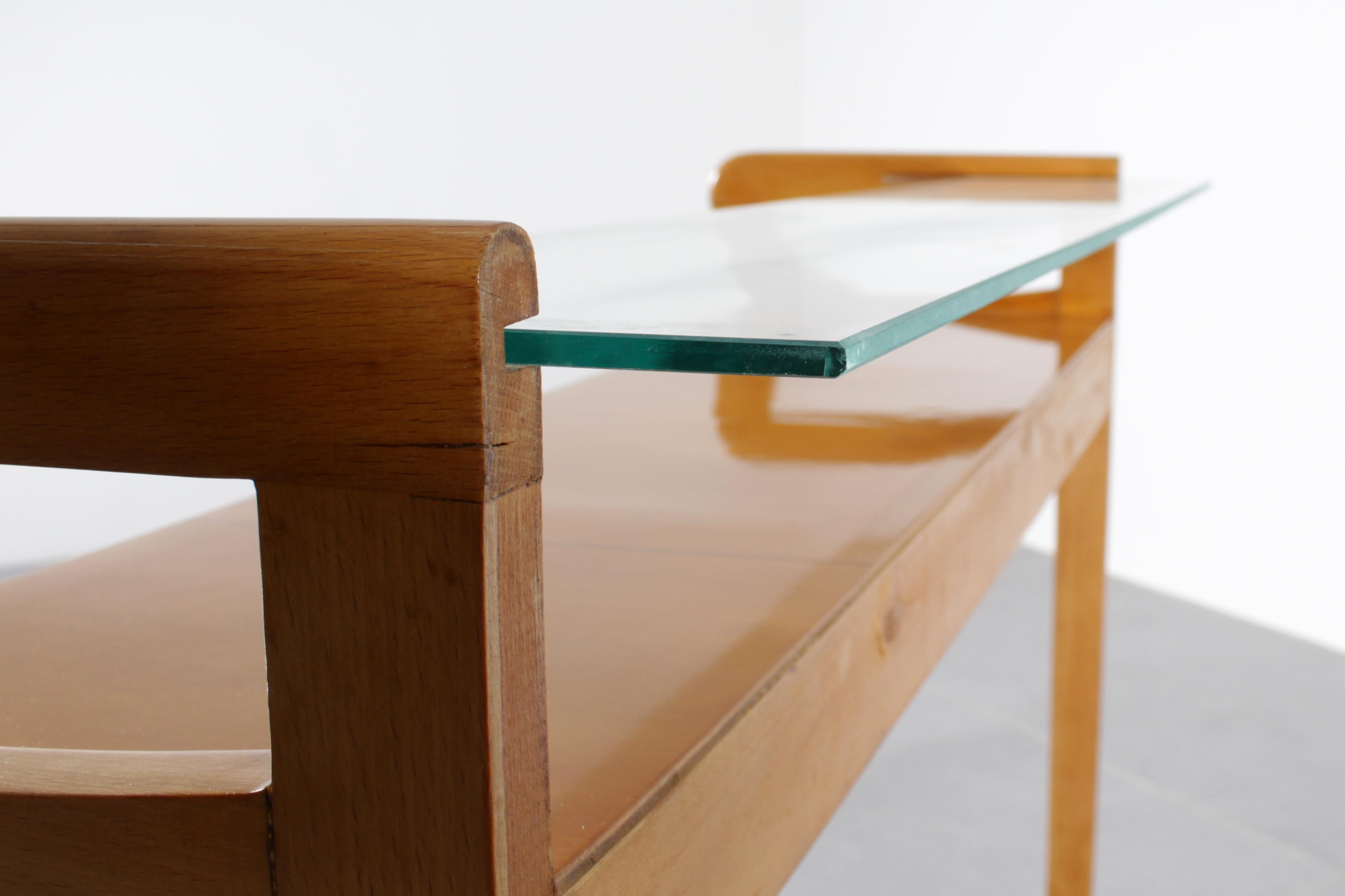 Mid-Century Cantù I. Parisi Style Light Wood with Glass Top Console 1960s Italy 12