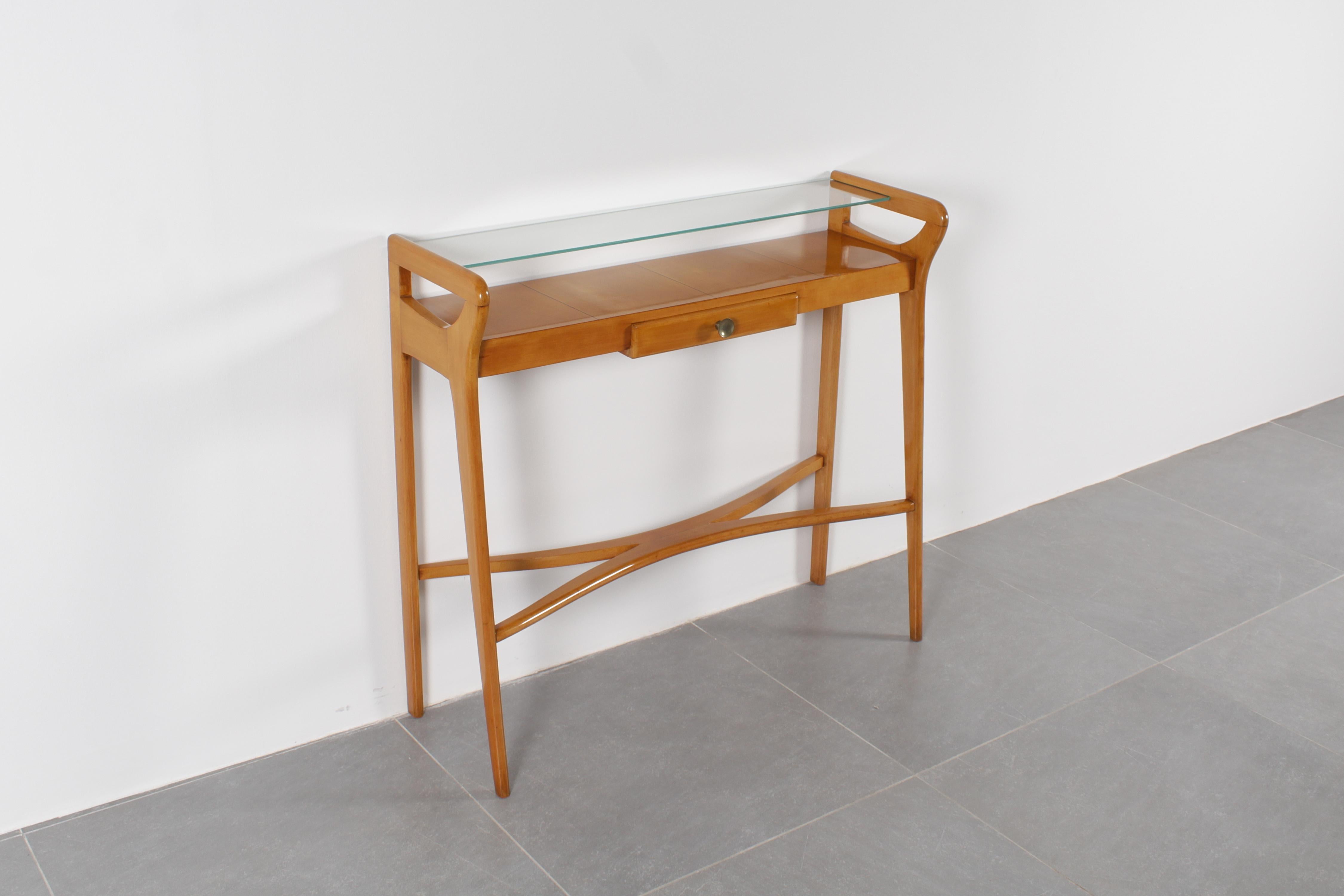 Mid-Century Modern Mid-Century Cantù I. Parisi Style Light Wood with Glass Top Console 1960s Italy