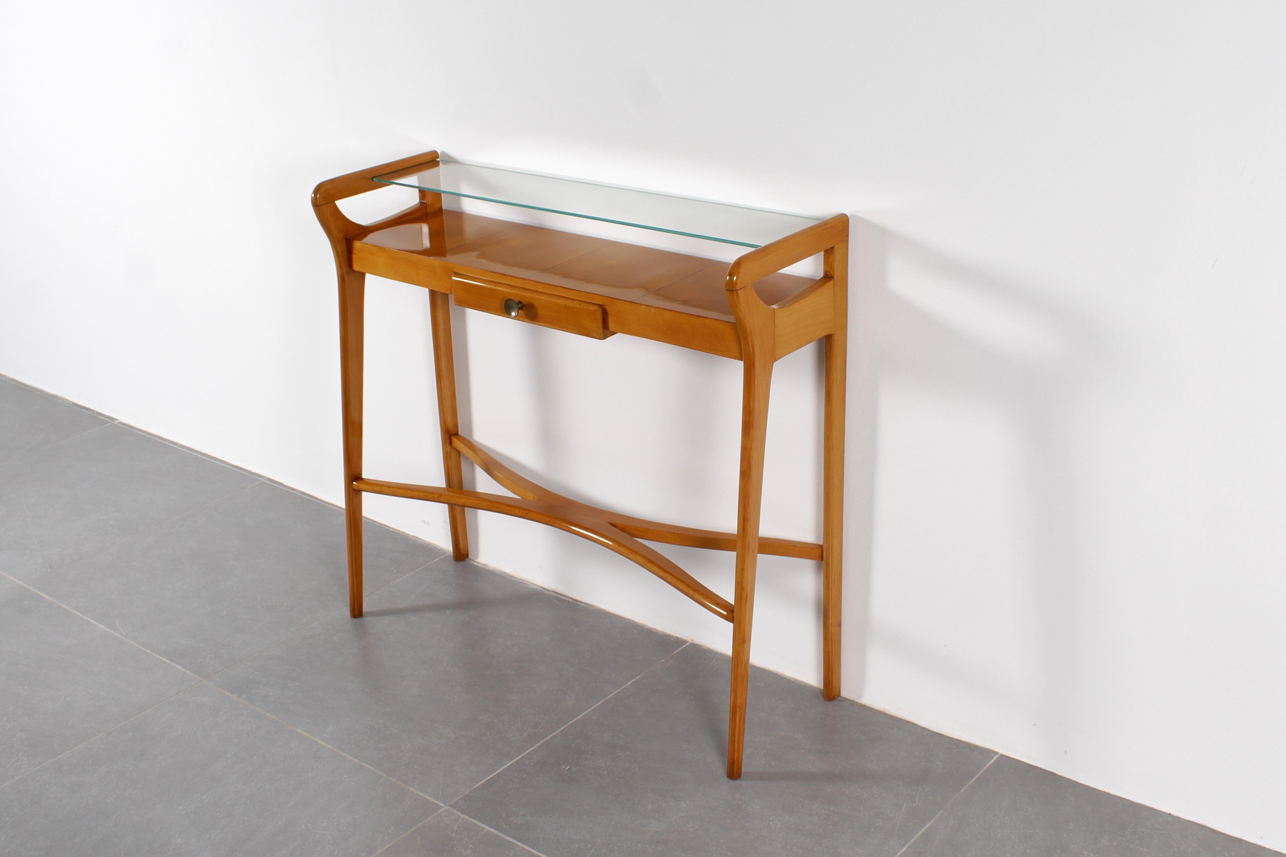 Italian Mid-Century Cantù I. Parisi Style Light Wood with Glass Top Console 1960s Italy