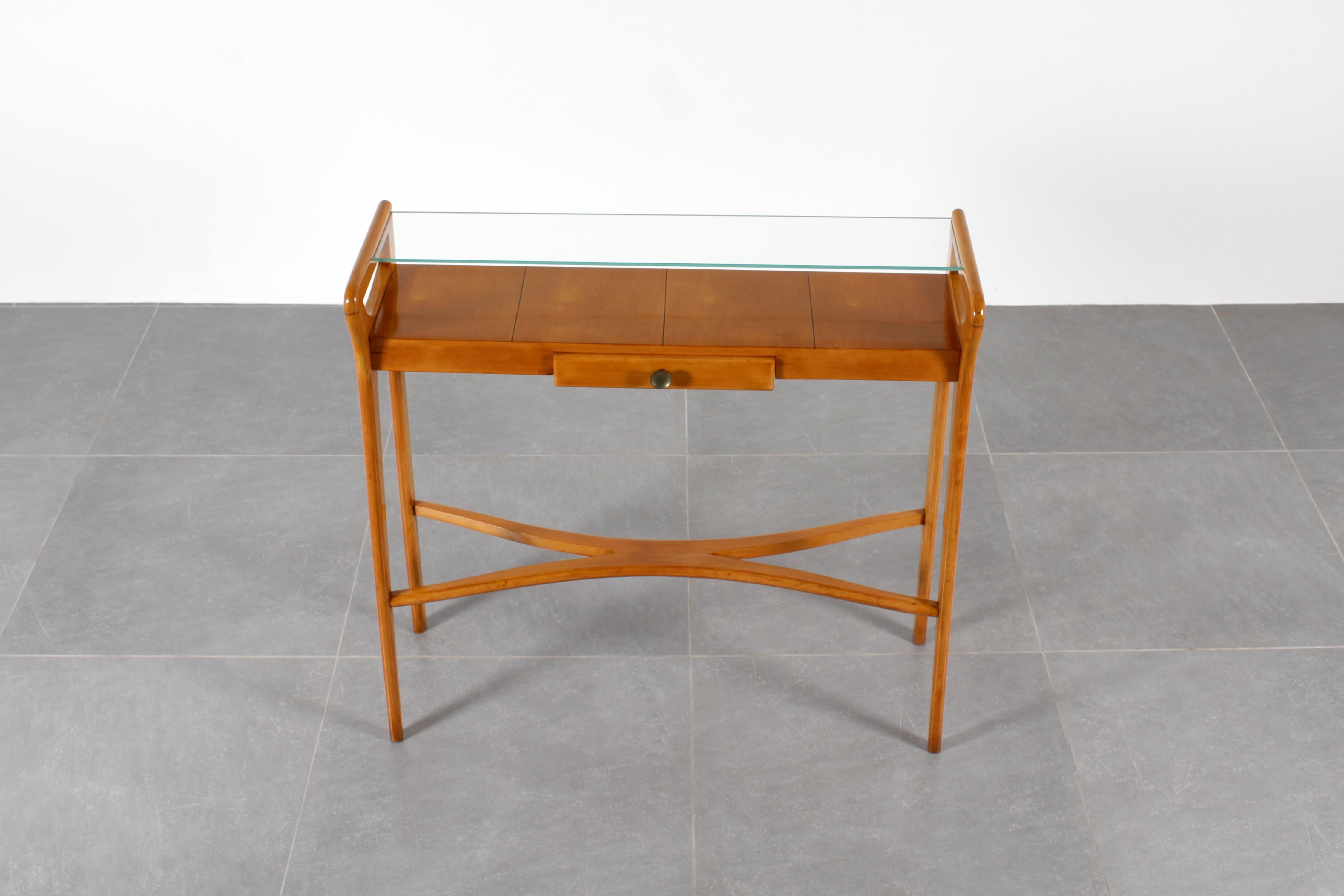 Mid-Century Cantù I. Parisi Style Light Wood with Glass Top Console 1960s Italy In Good Condition In Palermo, IT