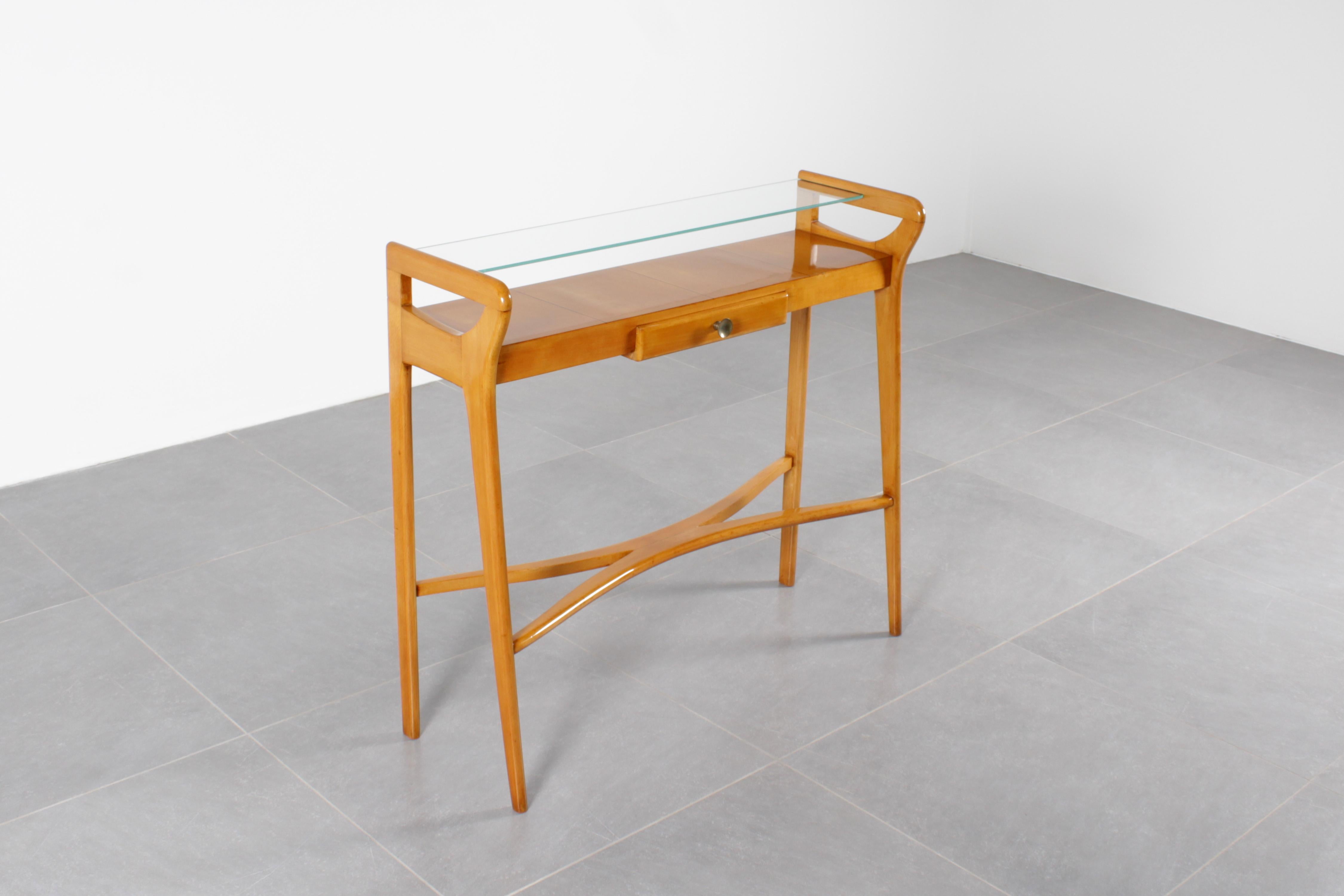Mid-20th Century Mid-Century Cantù I. Parisi Style Light Wood with Glass Top Console 1960s Italy