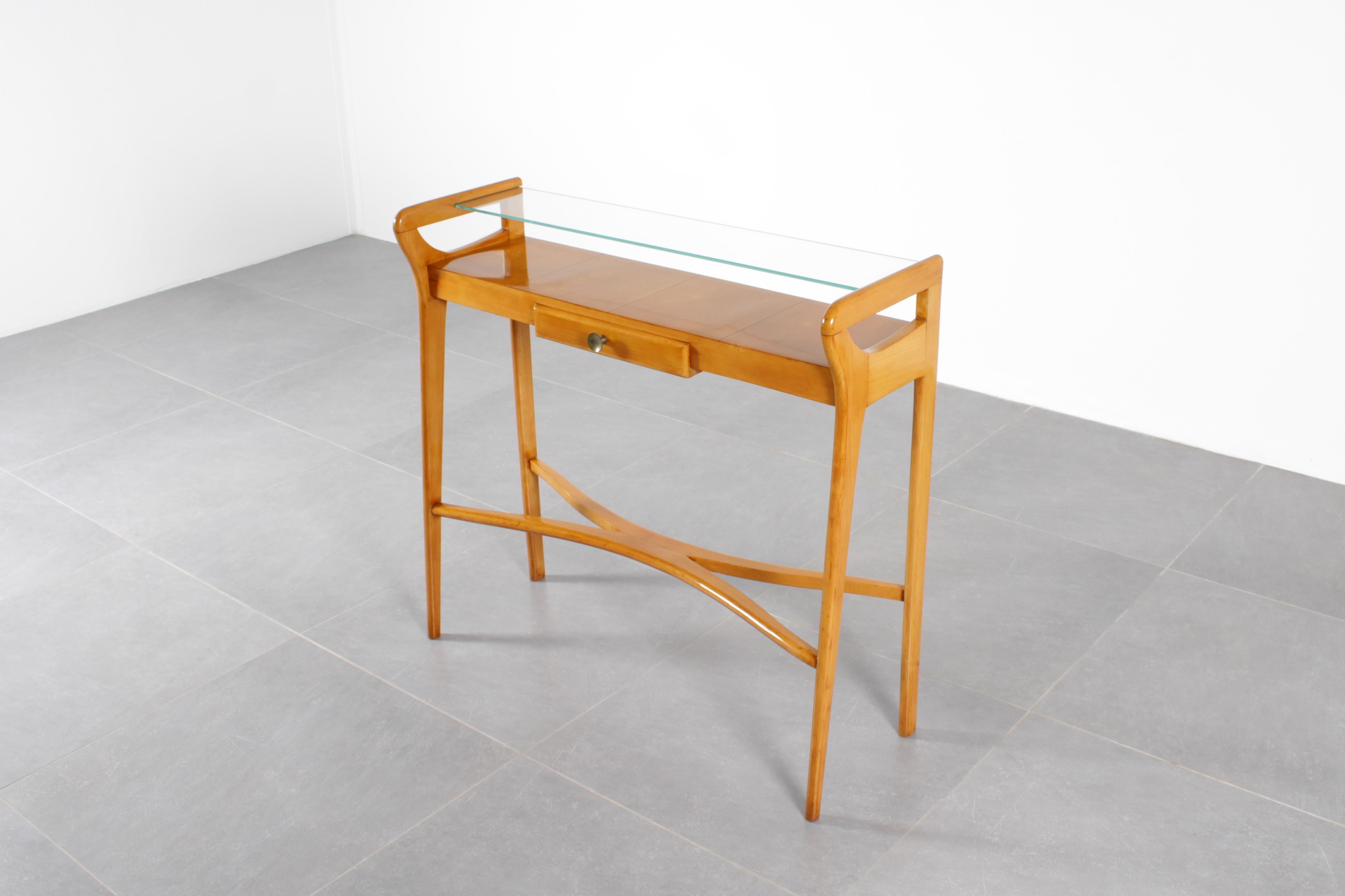 Mid-Century Cantù I. Parisi Style Light Wood with Glass Top Console 1960s Italy 1