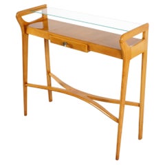 Mid-Century Cantù I. Parisi Style Light Wood with Glass Top Console 1960s Italy
