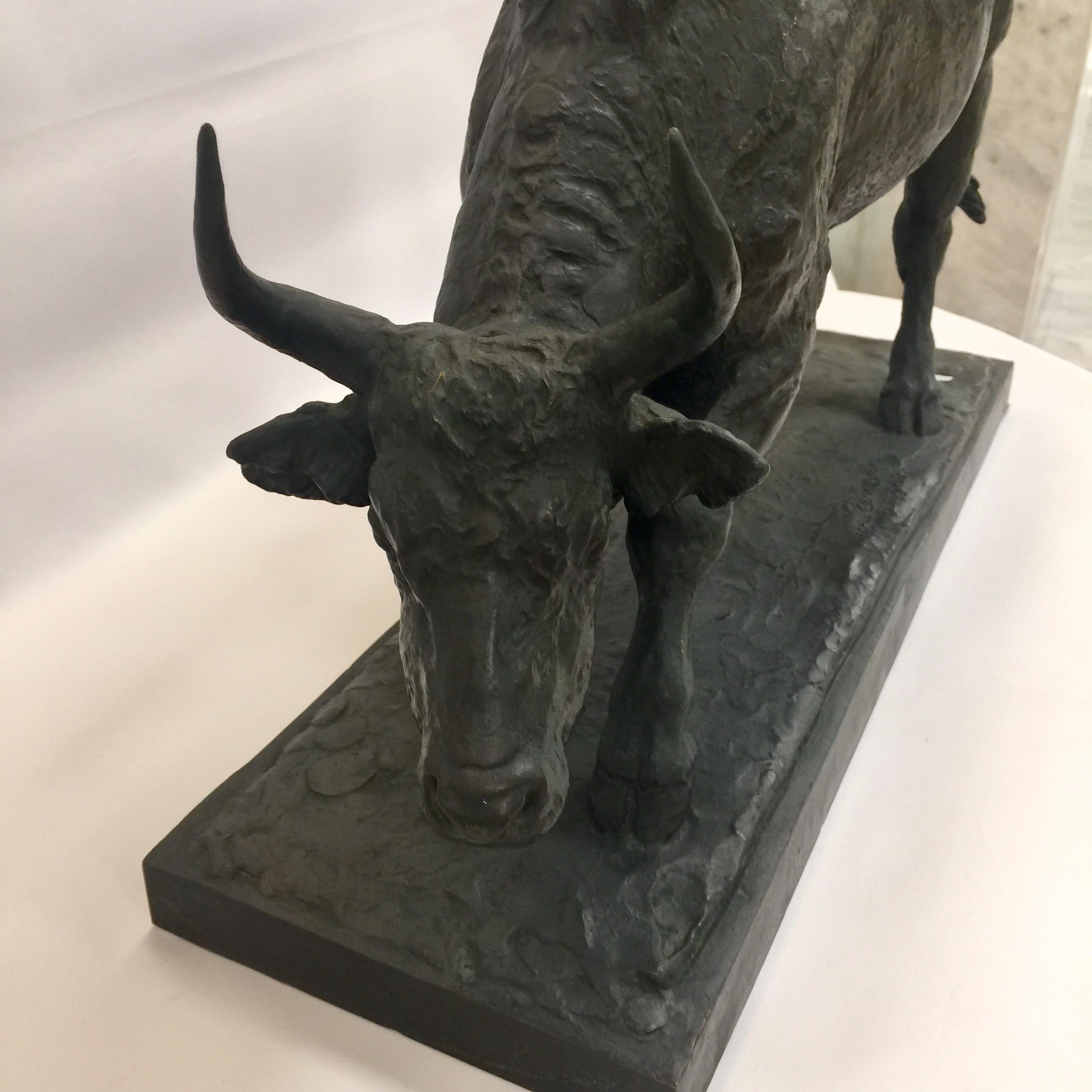 Art Deco M.COURBIER 1943 France Big Sculpture in Bronze Bull For Sale