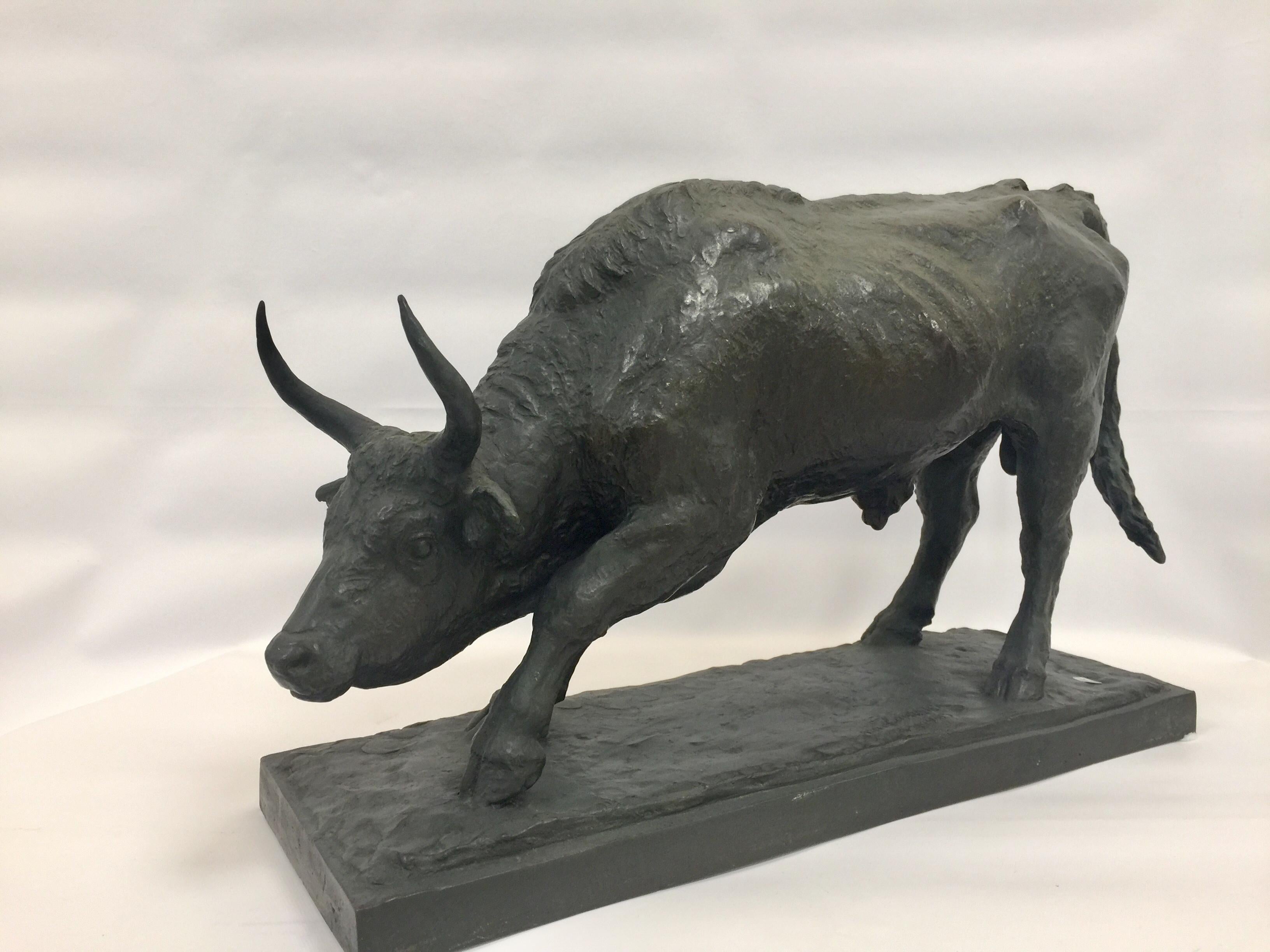 French M.COURBIER 1943 France Big Sculpture in Bronze Bull For Sale
