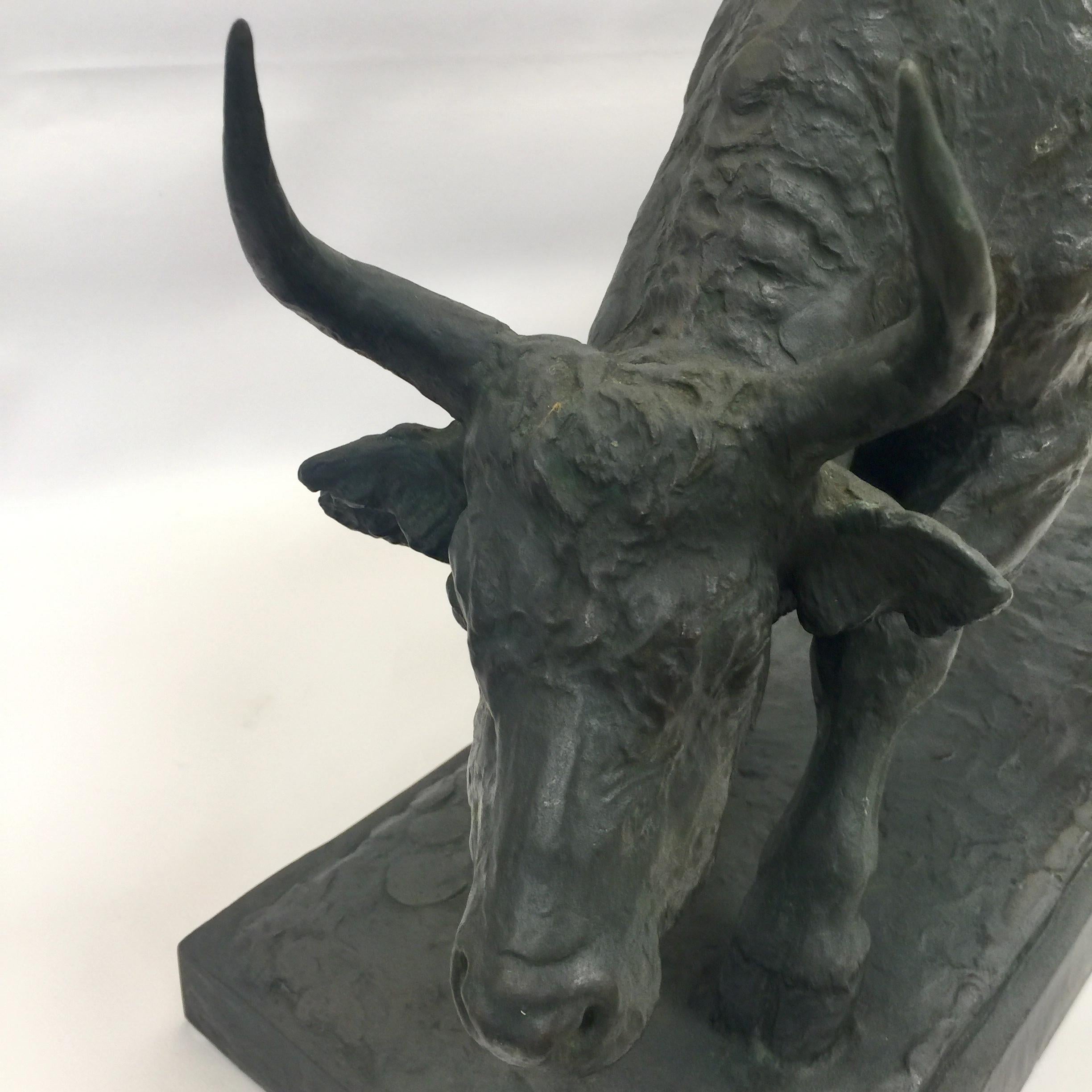 Cast M.COURBIER 1943 France Big Sculpture in Bronze Bull For Sale