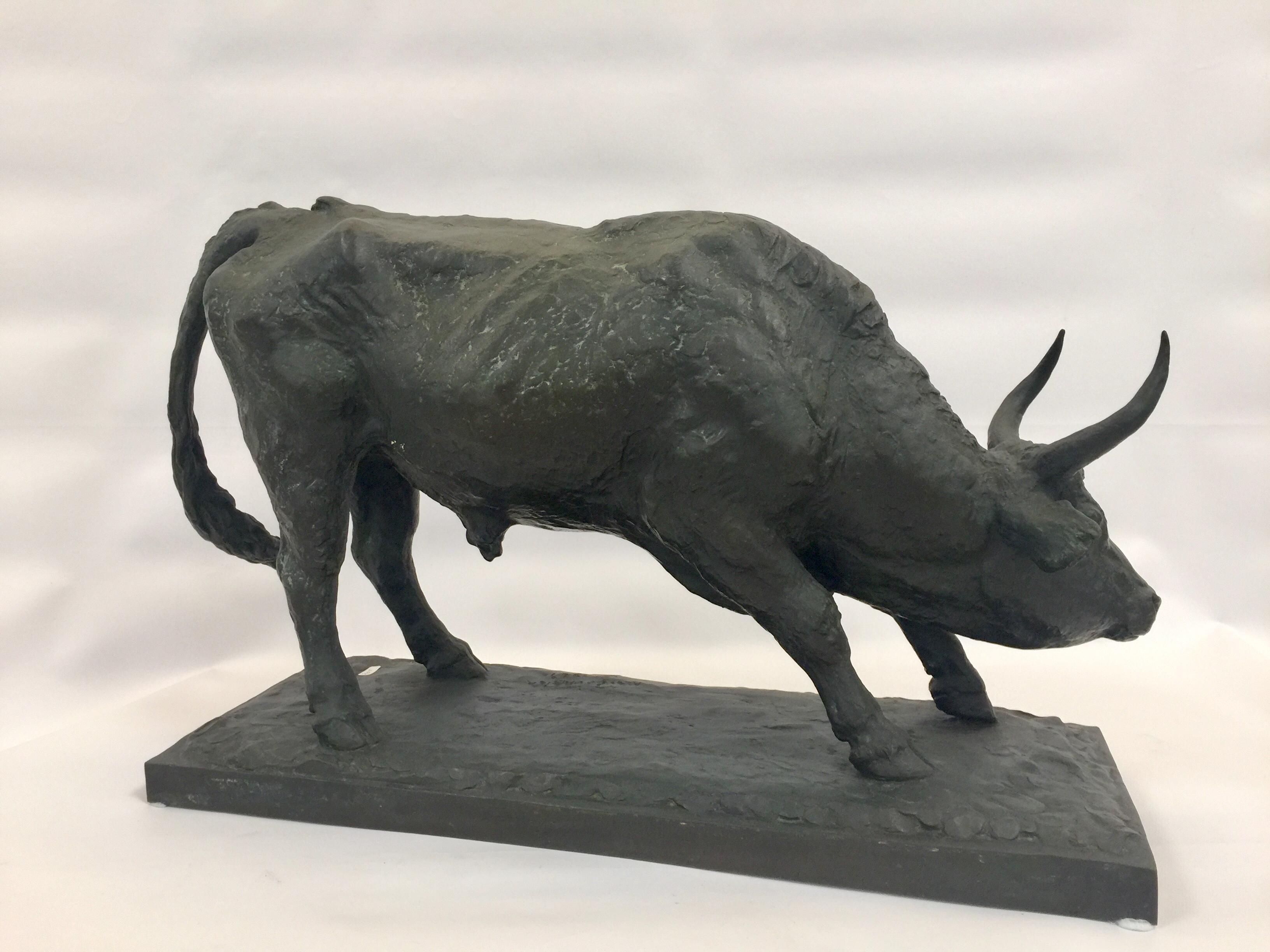 20th Century M.COURBIER 1943 France Big Sculpture in Bronze Bull For Sale