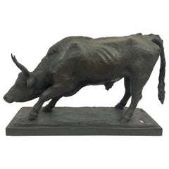 M.COURBIER 1943 France Big Sculpture in Bronze Bull