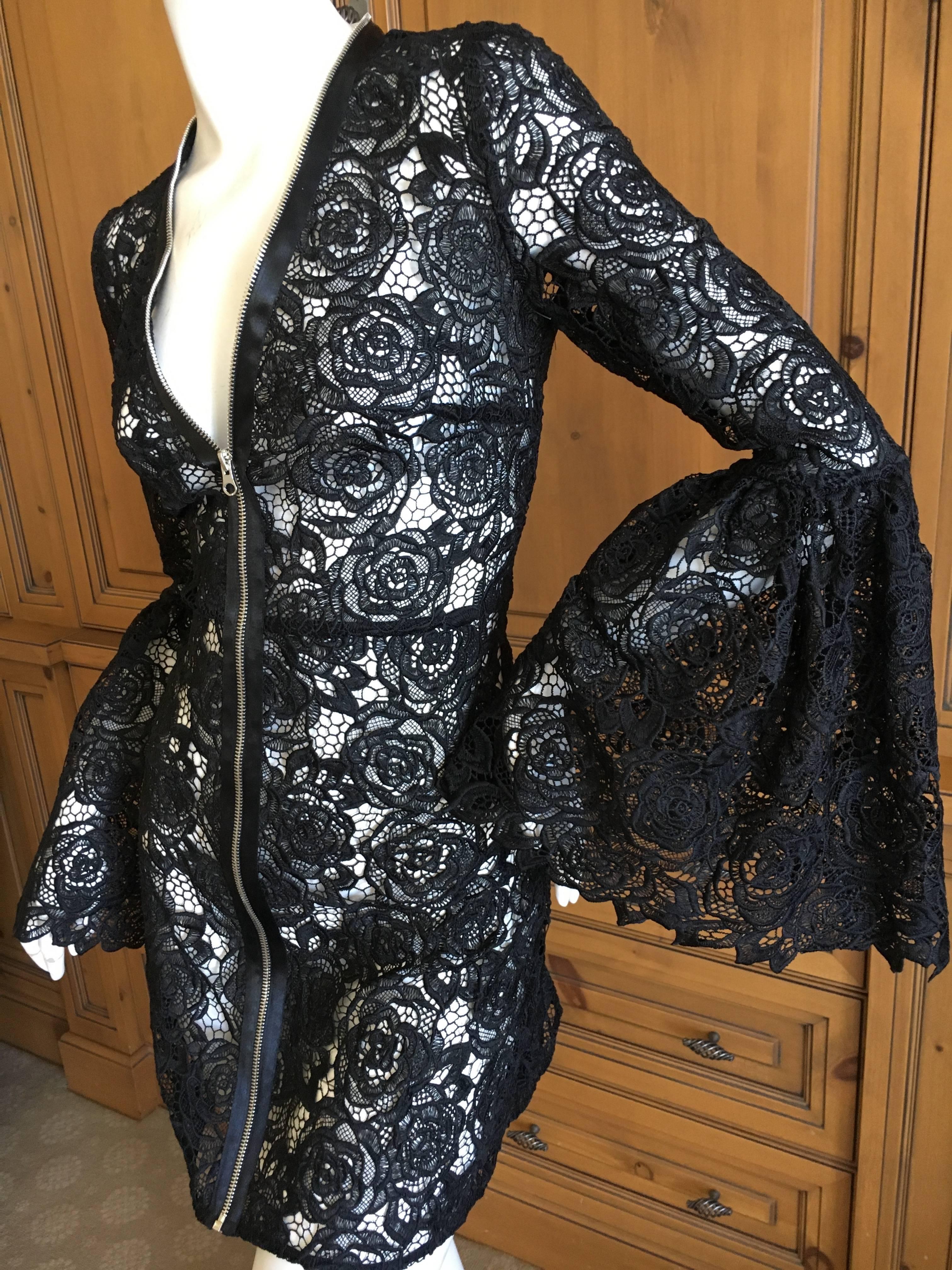 McQ Alexander McQueen Black Lace Bell Sleeve Dress In Excellent Condition For Sale In Cloverdale, CA