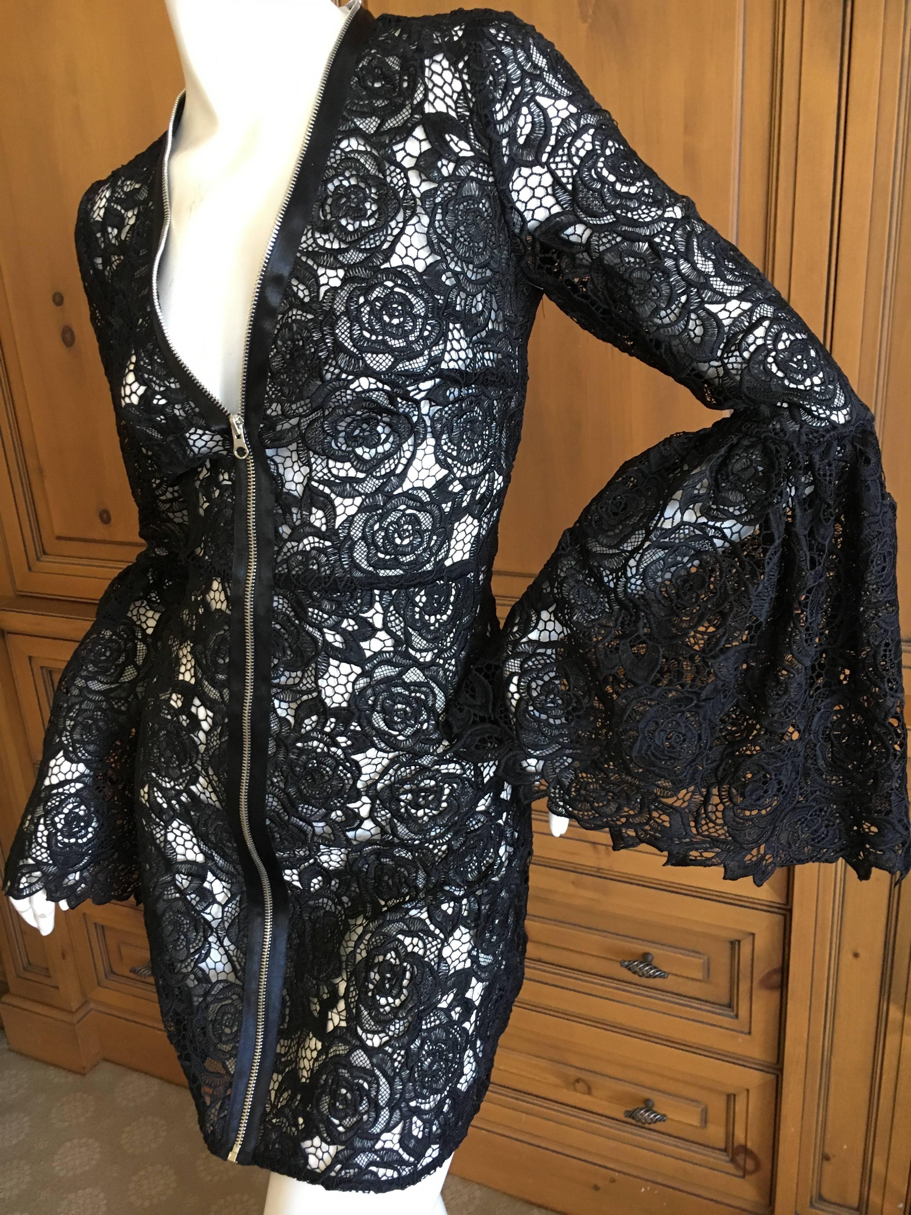 Women's McQ Alexander McQueen Black Lace Bell Sleeve Dress For Sale