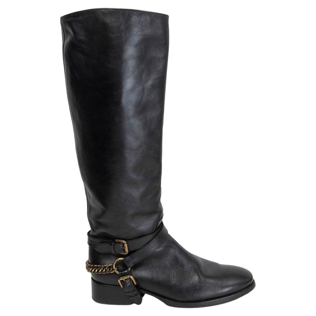 McQ ALEXANDER MCQUEEN black leather CHAIN HALTER RIDING Boots Shoes 39 For Sale