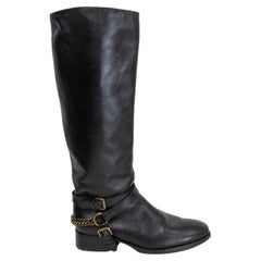 Used McQ ALEXANDER MCQUEEN black leather CHAIN HALTER RIDING Boots Shoes 39