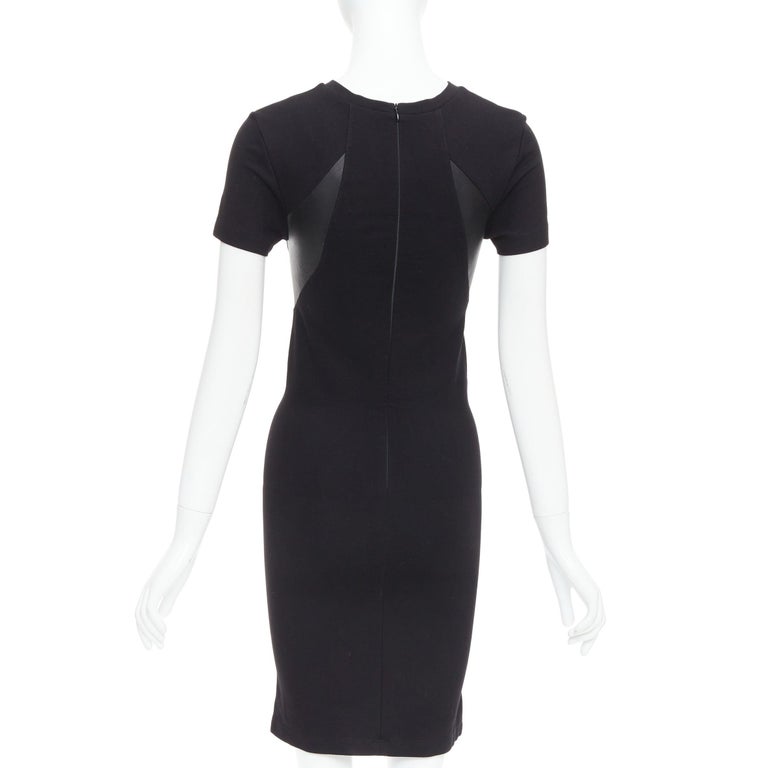 MCQ ALEXANDER MCQUEEN black leather panel fitted bodycon dress S For Sale  at 1stDibs