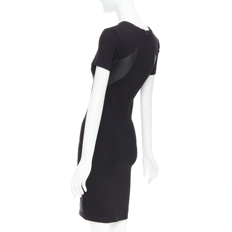 MCQ ALEXANDER MCQUEEN black leather panel fitted bodycon dress S For Sale at 1stDibs