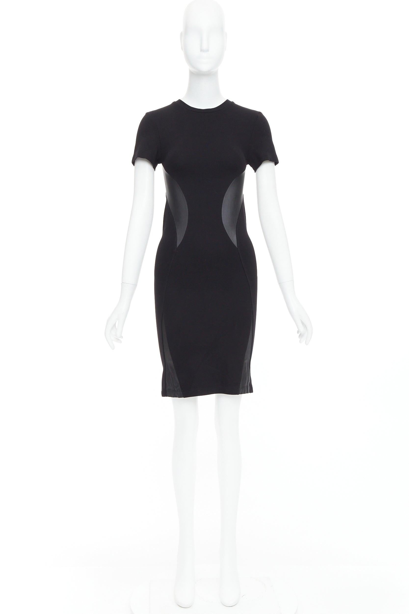MCQ ALEXANDER MCQUEEN vestido bodycon ajustado con paneles de cuero negro S en venta 4