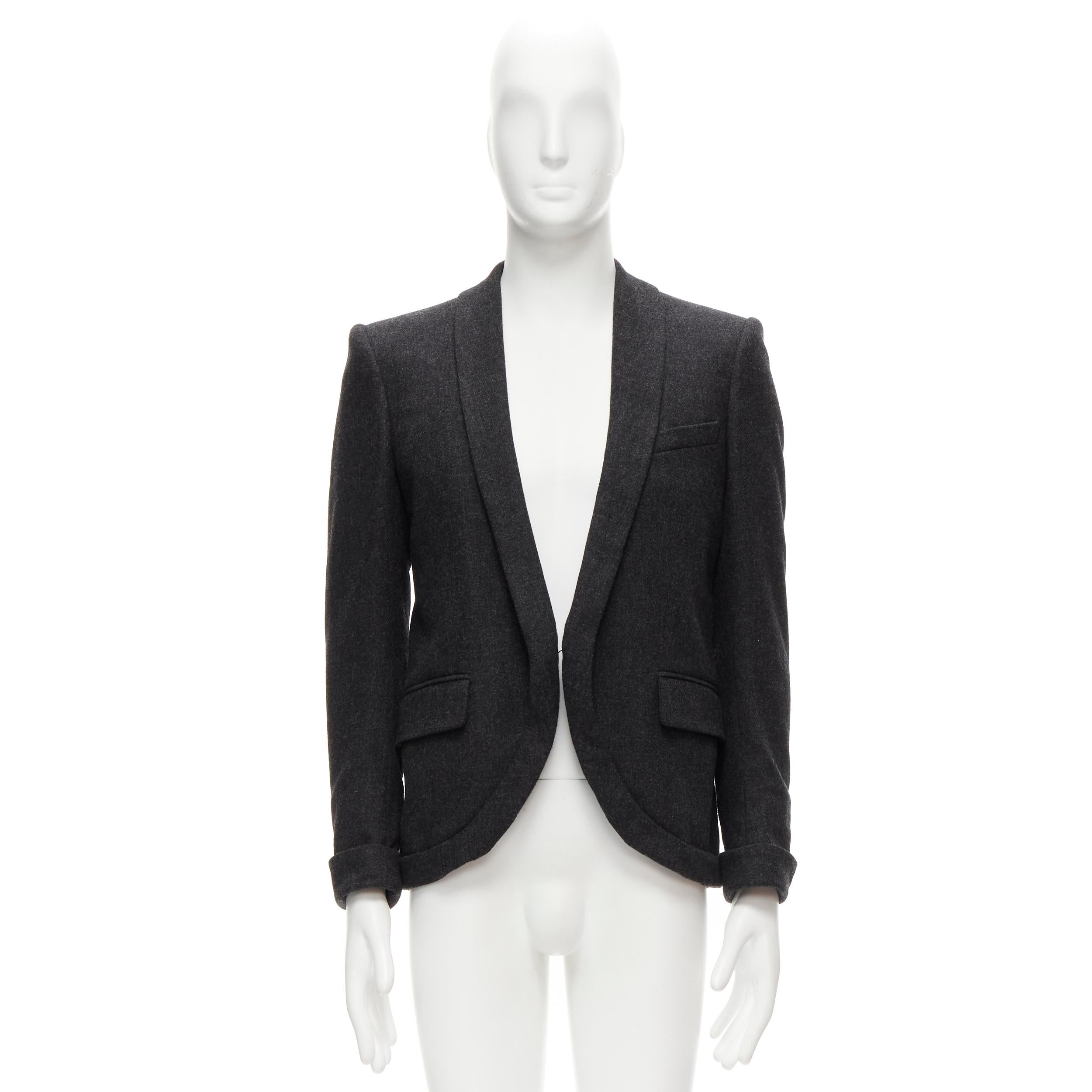 MCQ ALEXANDER MCQUEEN grey wool blend foldover shawl collar blazer jacket EU46 S For Sale 6