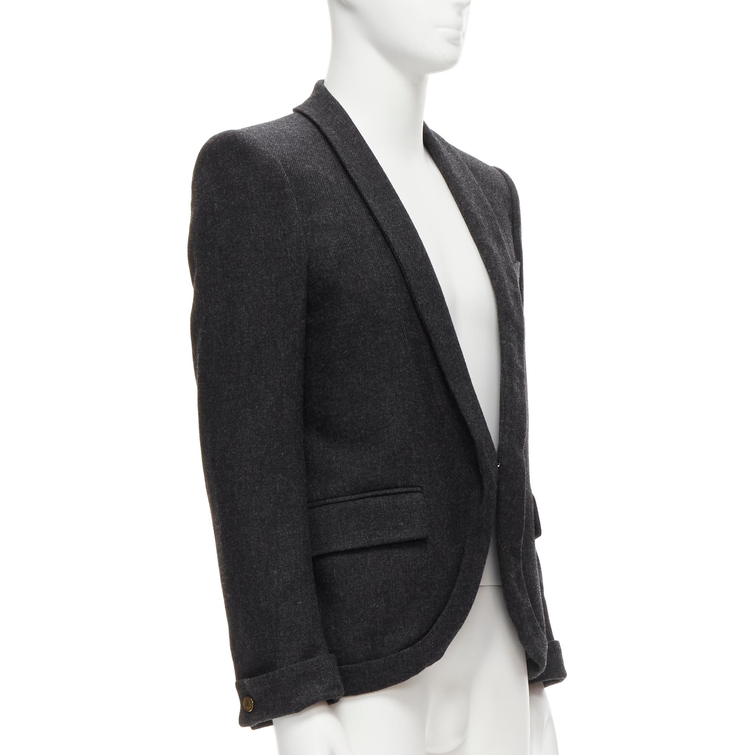 Black MCQ ALEXANDER MCQUEEN grey wool blend foldover shawl collar blazer jacket EU46 S For Sale