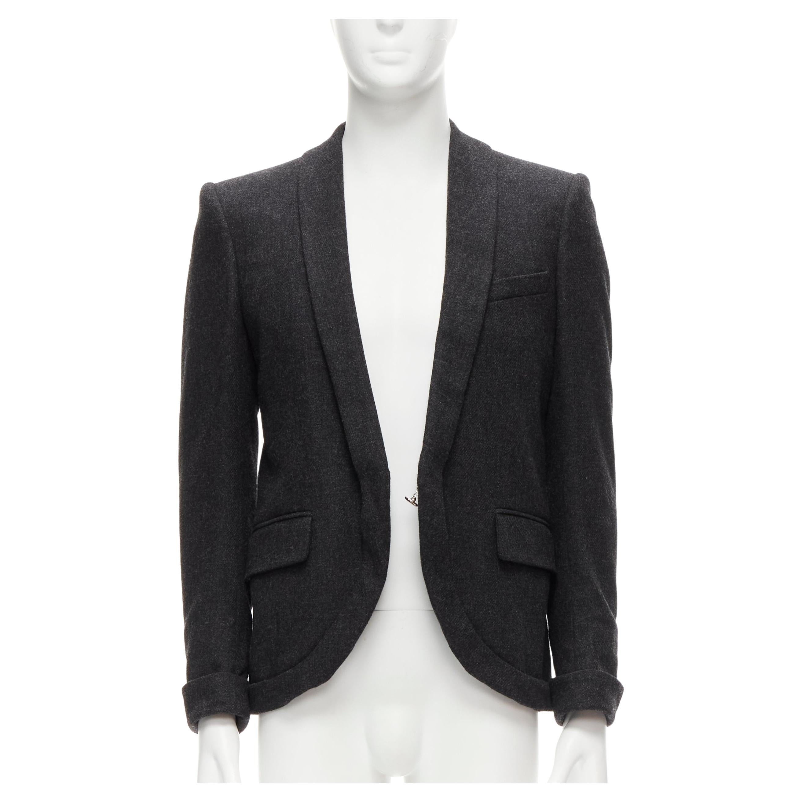 MCQ ALEXANDER MCQUEEN grey wool blend foldover shawl collar blazer jacket EU46 S For Sale