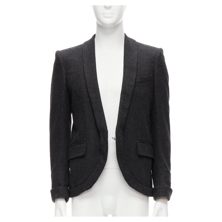 MCQ ALEXANDER MCQUEEN grey wool blend foldover shawl collar blazer