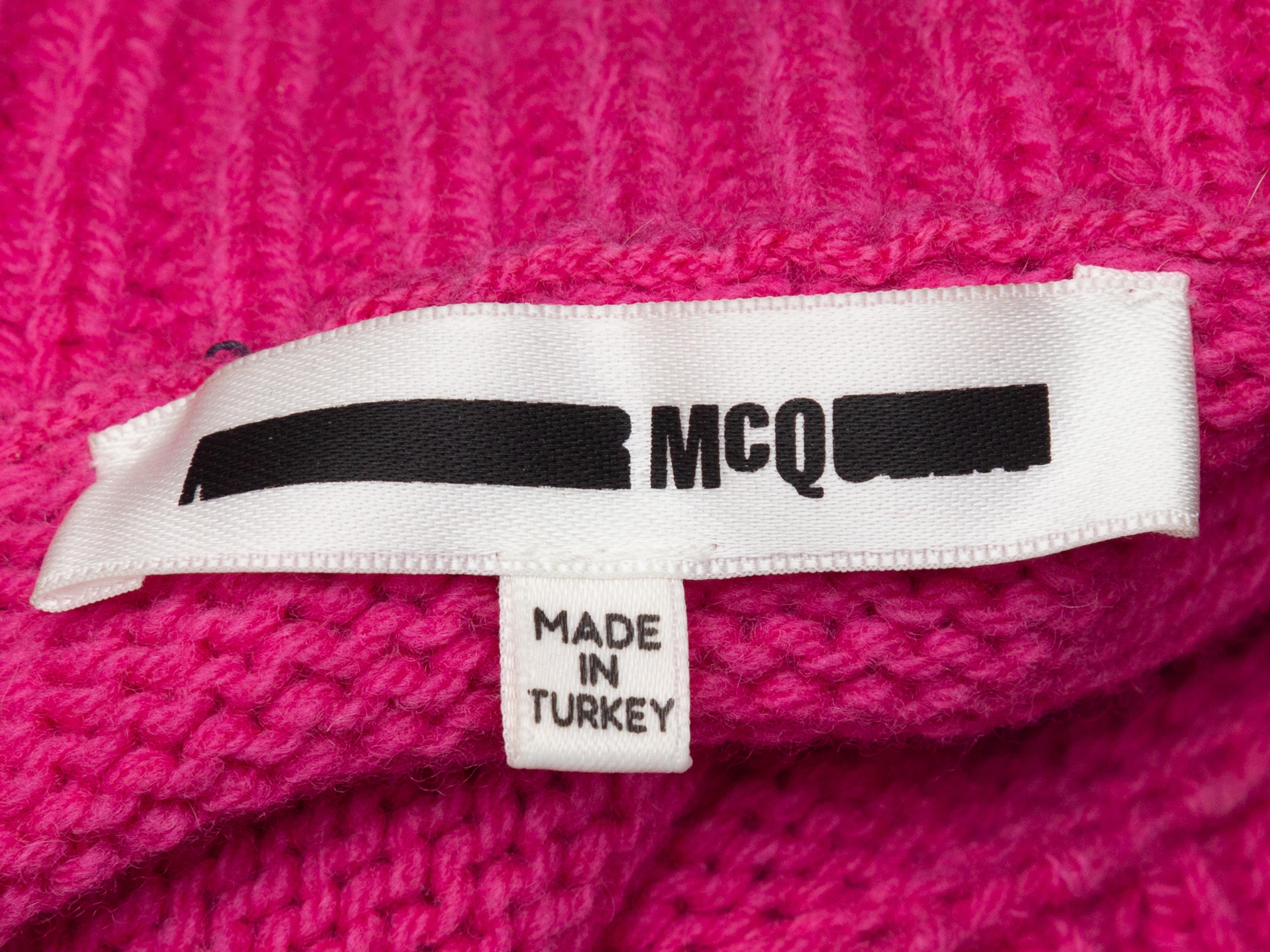 Product details: Hot pink turtleneck sweater by McQ Alexander McQueen. Lace-up detailing at sides and at cuffs. 39