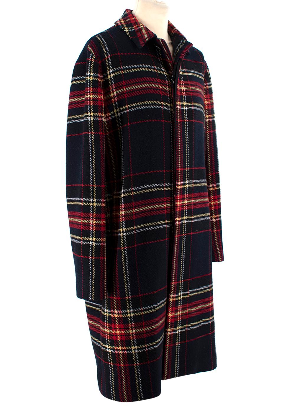 McQ Alexander McQueen Navy & Red Plaid Wool Coat

- Point collar, car-style coat rendered in a chunky red, yellow & navy wool plaid 
- Concealed front button up closure, two welt pockets
- Fully lined, single vented

Materials:
68% Wool
30%