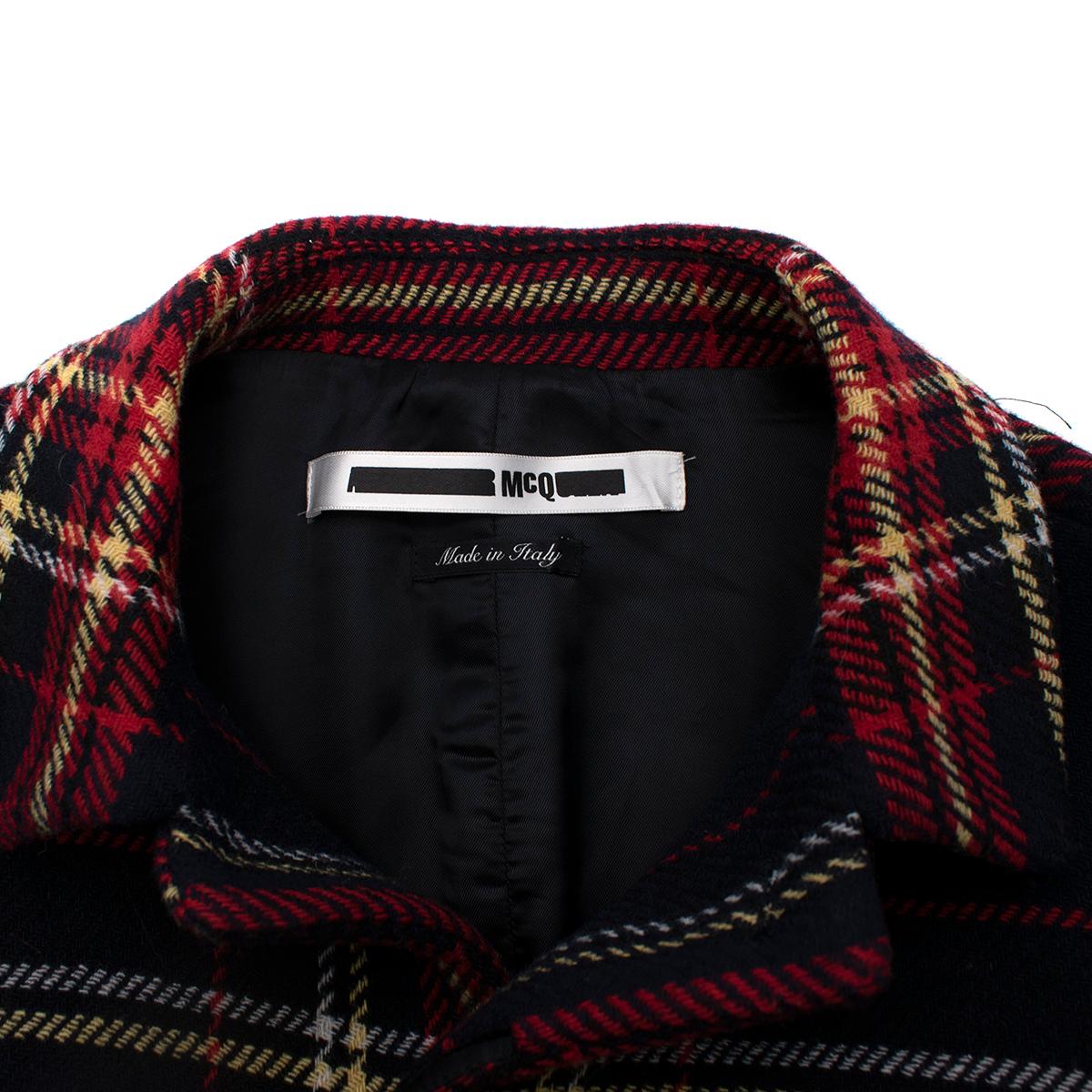 McQ Alexander McQueen Navy & Red Plaid Wool Coat - US XS In New Condition In London, GB
