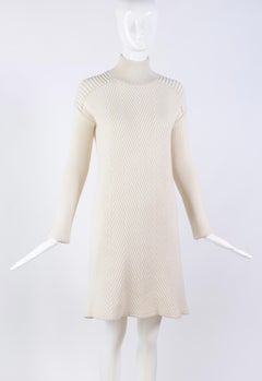 McQ Alexander McQueen Off White Ivory Wool Long Sleeve Turtleneck Sweater Dress