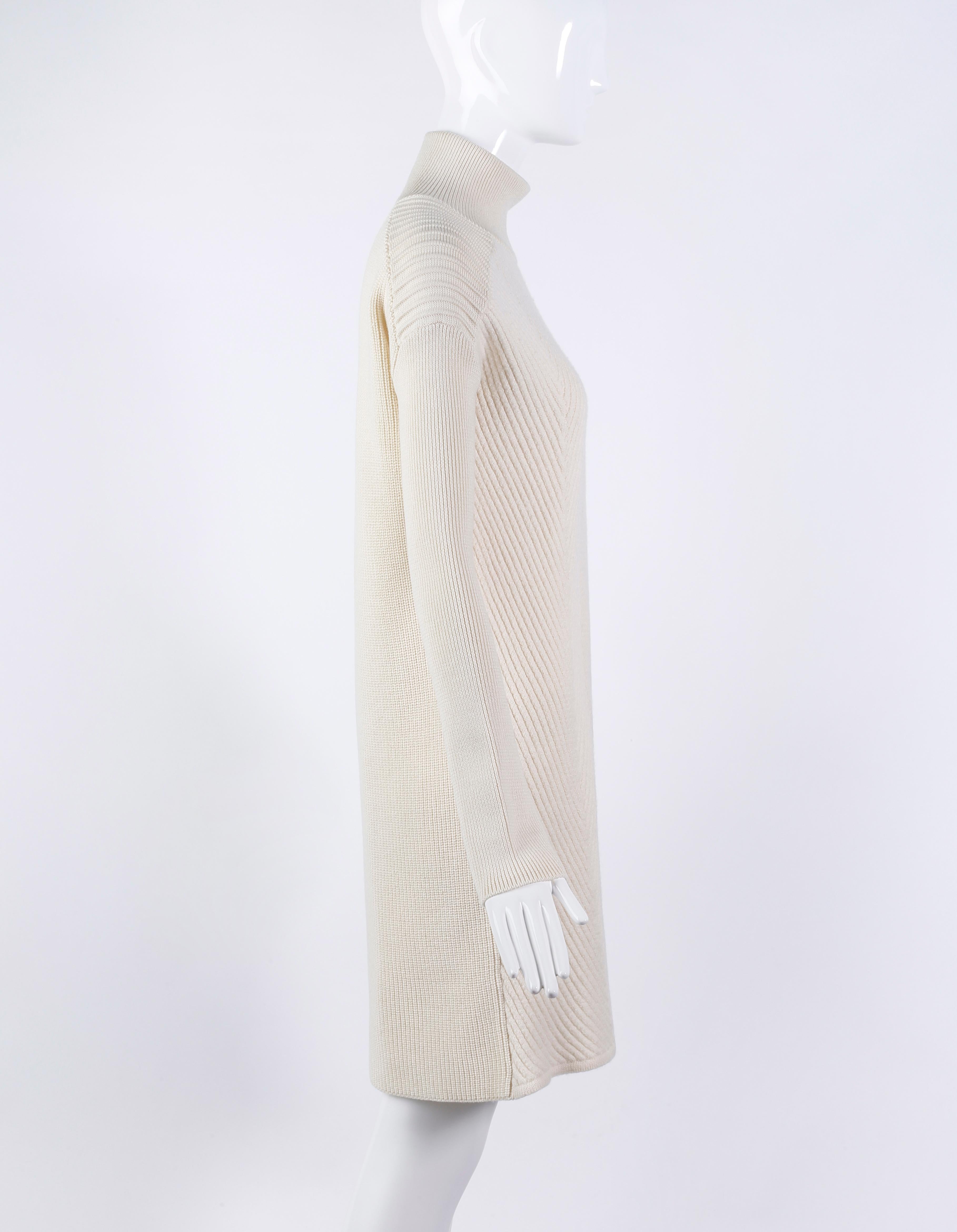 McQ Alexander McQueen Off White Ivory Wool Long Sleeve Turtleneck Sweater Dress (Weiß) im Angebot