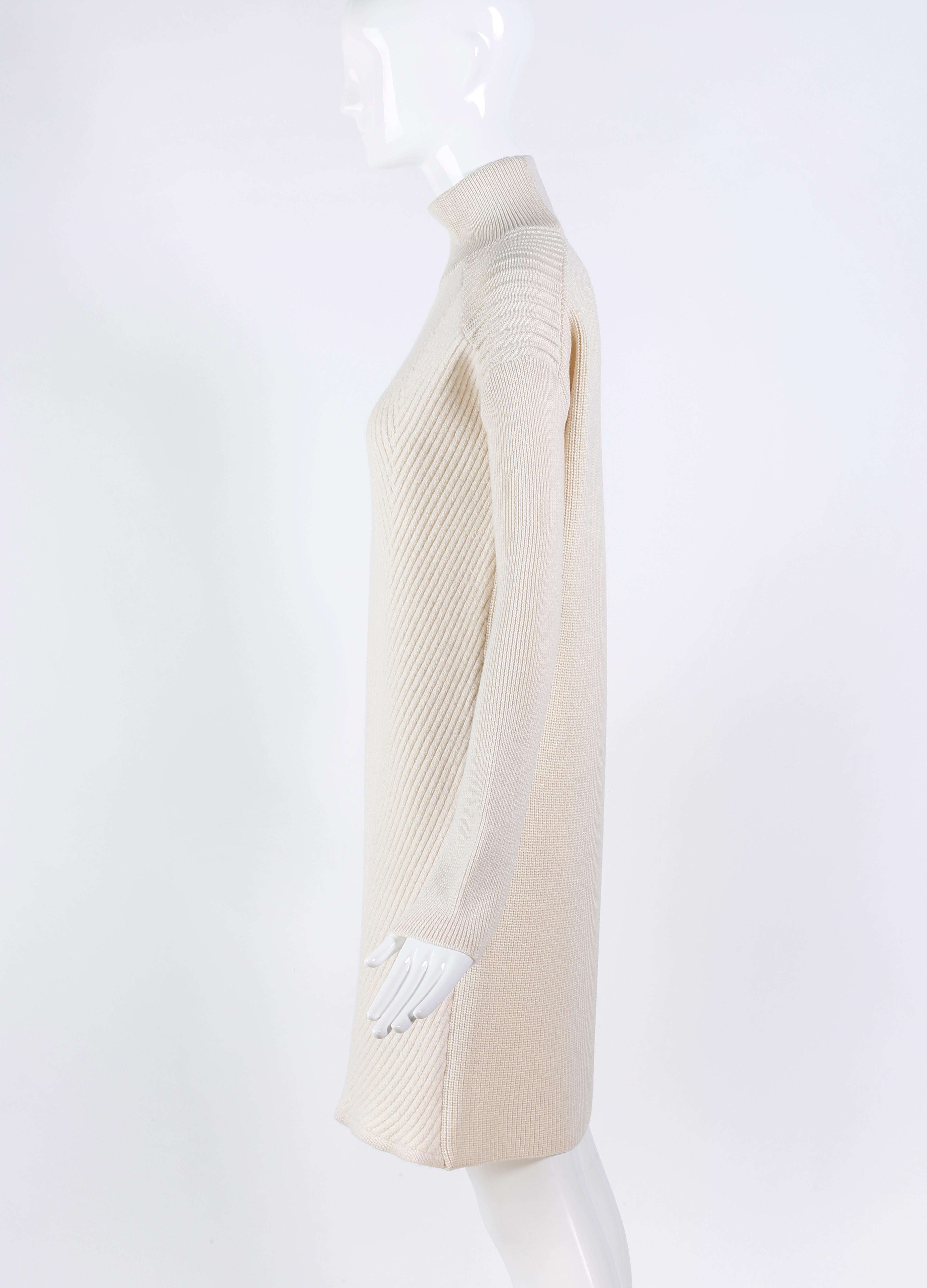 McQ Alexander McQueen Off White Ivory Wool Long Sleeve Turtleneck Sweater Dress Damen im Angebot