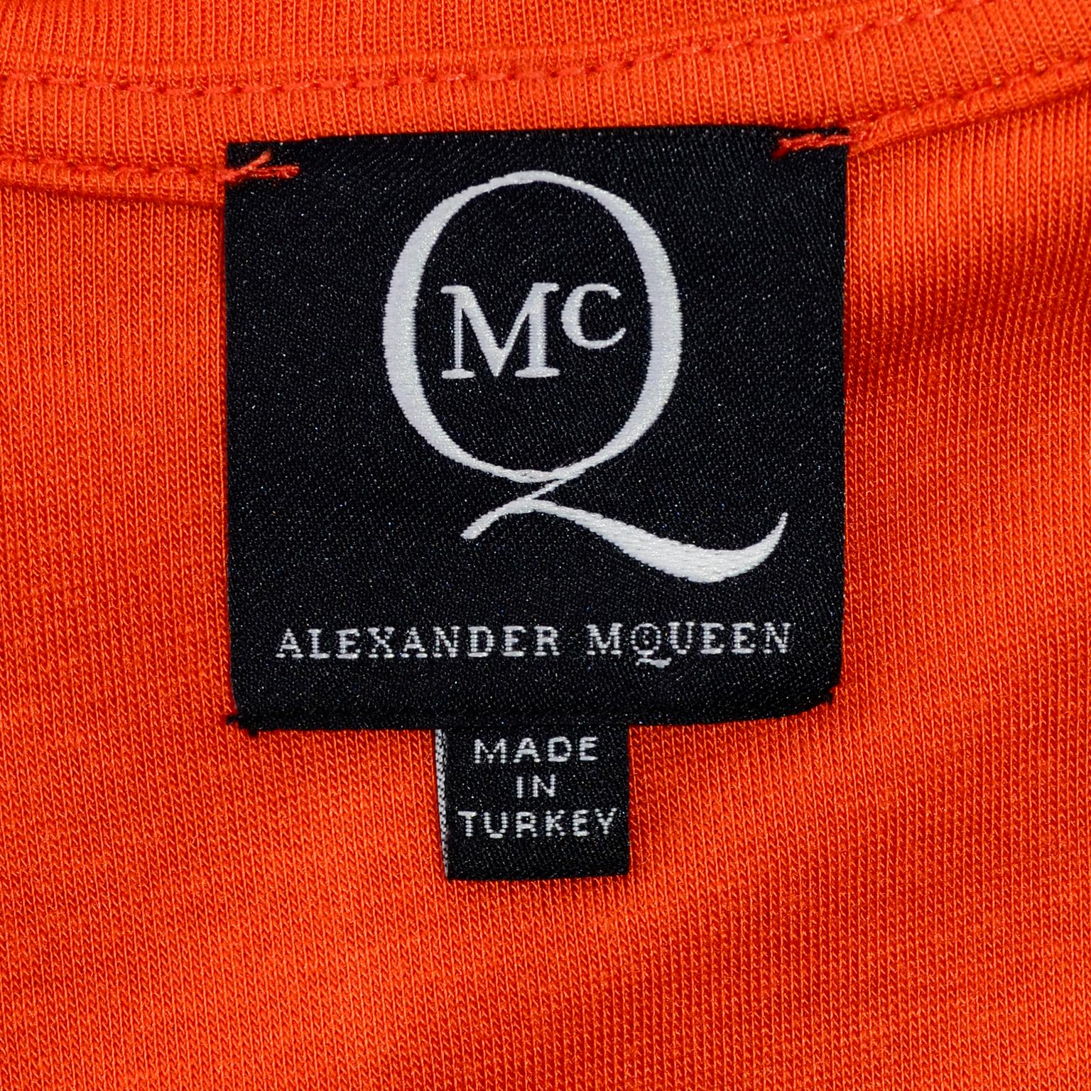 McQ Alexander McQueen Orange Stretch Knit Dress W Cut Out Zipper Details For Sale 2