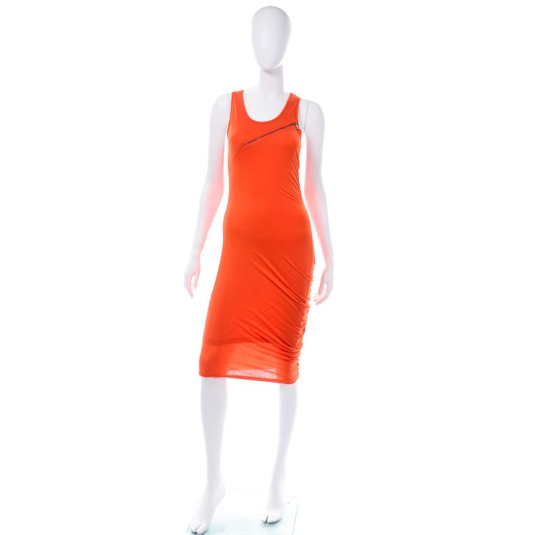 McQ Alexander McQueen Orange Stretch Knit Dress W Cut Out Zipper