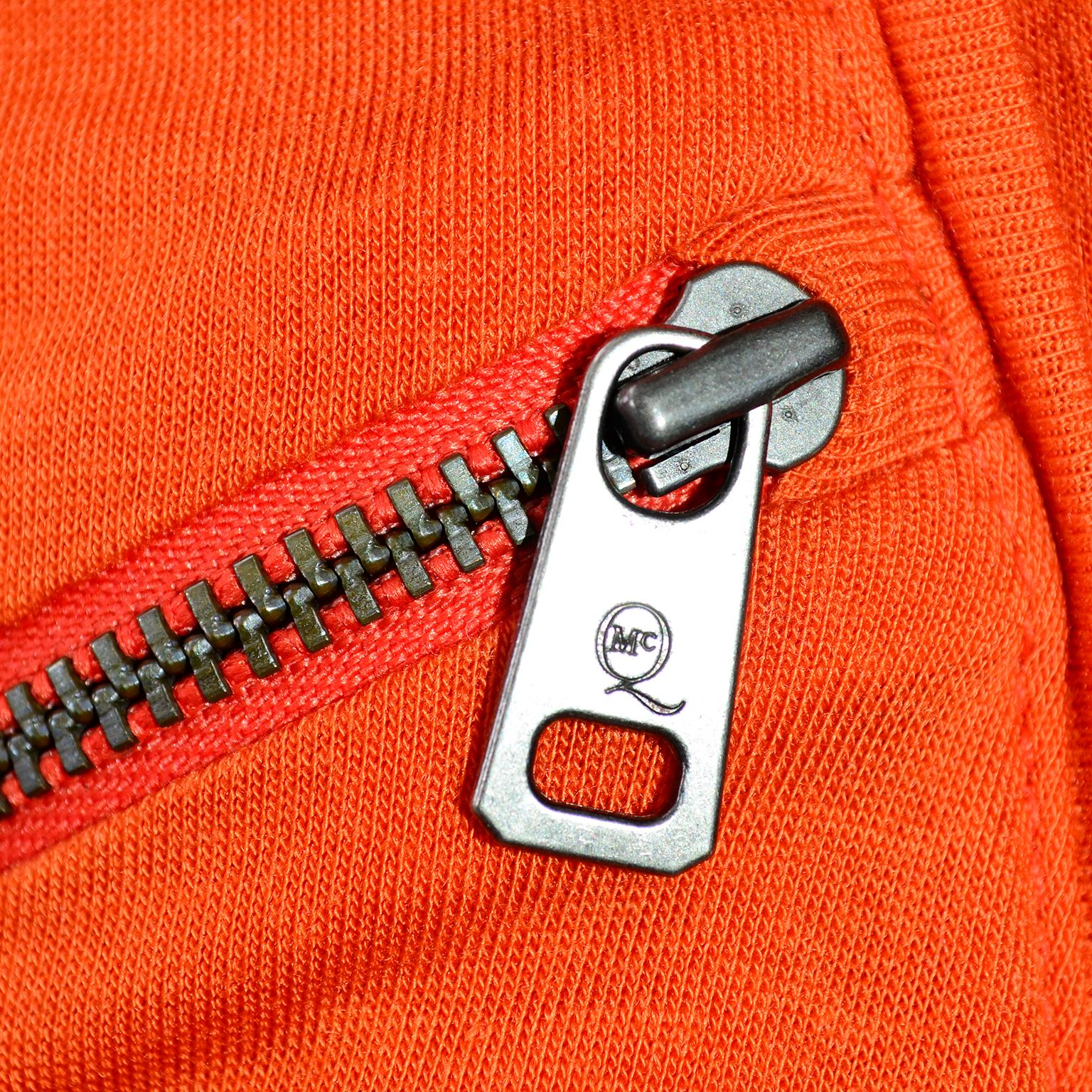 Women's McQ Alexander McQueen Orange Stretch Knit Dress W Cut Out Zipper Details For Sale